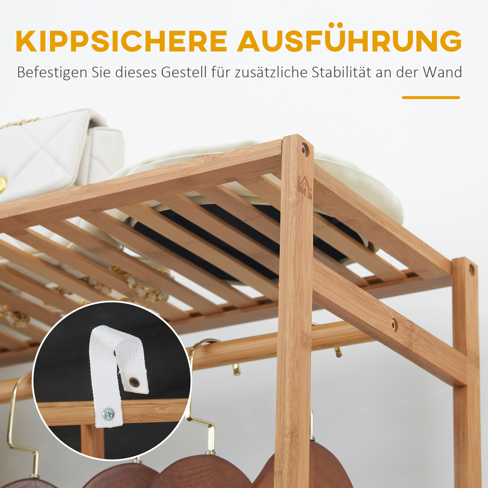 Kleiderständer Garderobenständer mit Kleiderstange, Schuhablag, Regal, Garderobe aus Bambus Naturholz