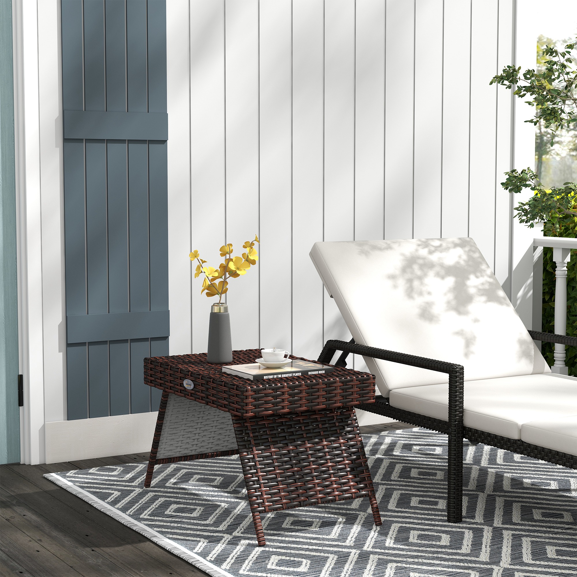 Gartentisch Outdoor-Couchtisch Outdoor-Beistelltisch, PE-Rattan, wetterbeständig, 60 cm x 41 cm x 41 cm,  Braun