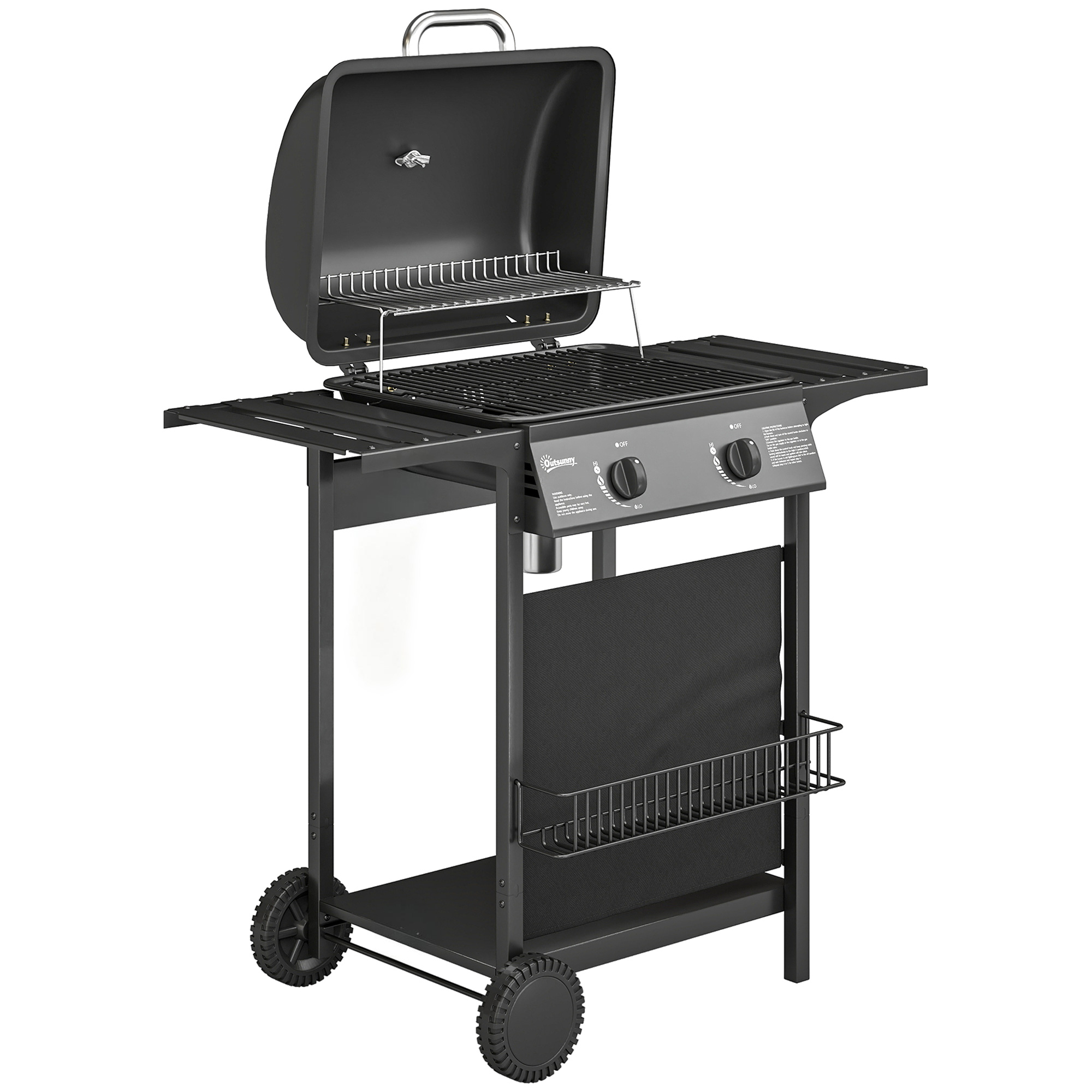 Gasgrill 5kW 2 Brenner BBQ Grillwagen Edelstahl inkl Seitentisch Unterkorb Frontabdeckung Thermometer Emaille-Grillrost