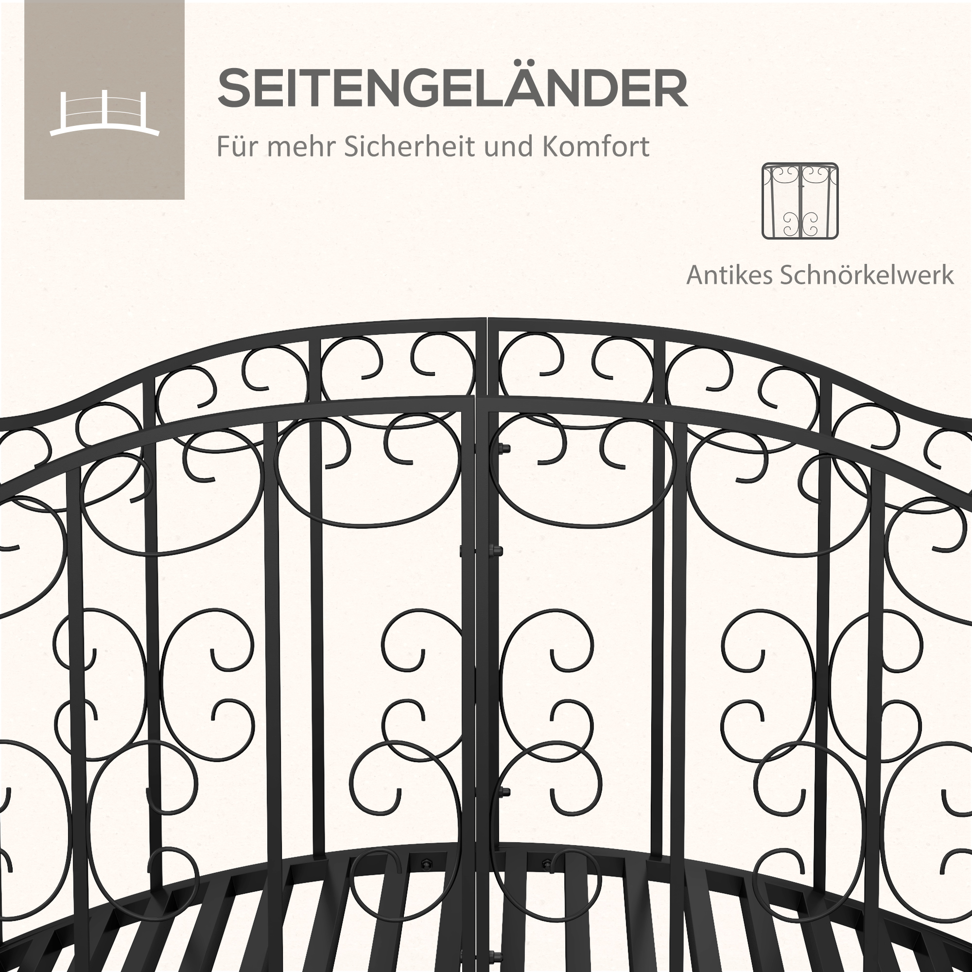 Vintage-Stil Metall-Gartenbrücke, Dekoration für Garten und Teich, 119x67x70 cm, Schwarz