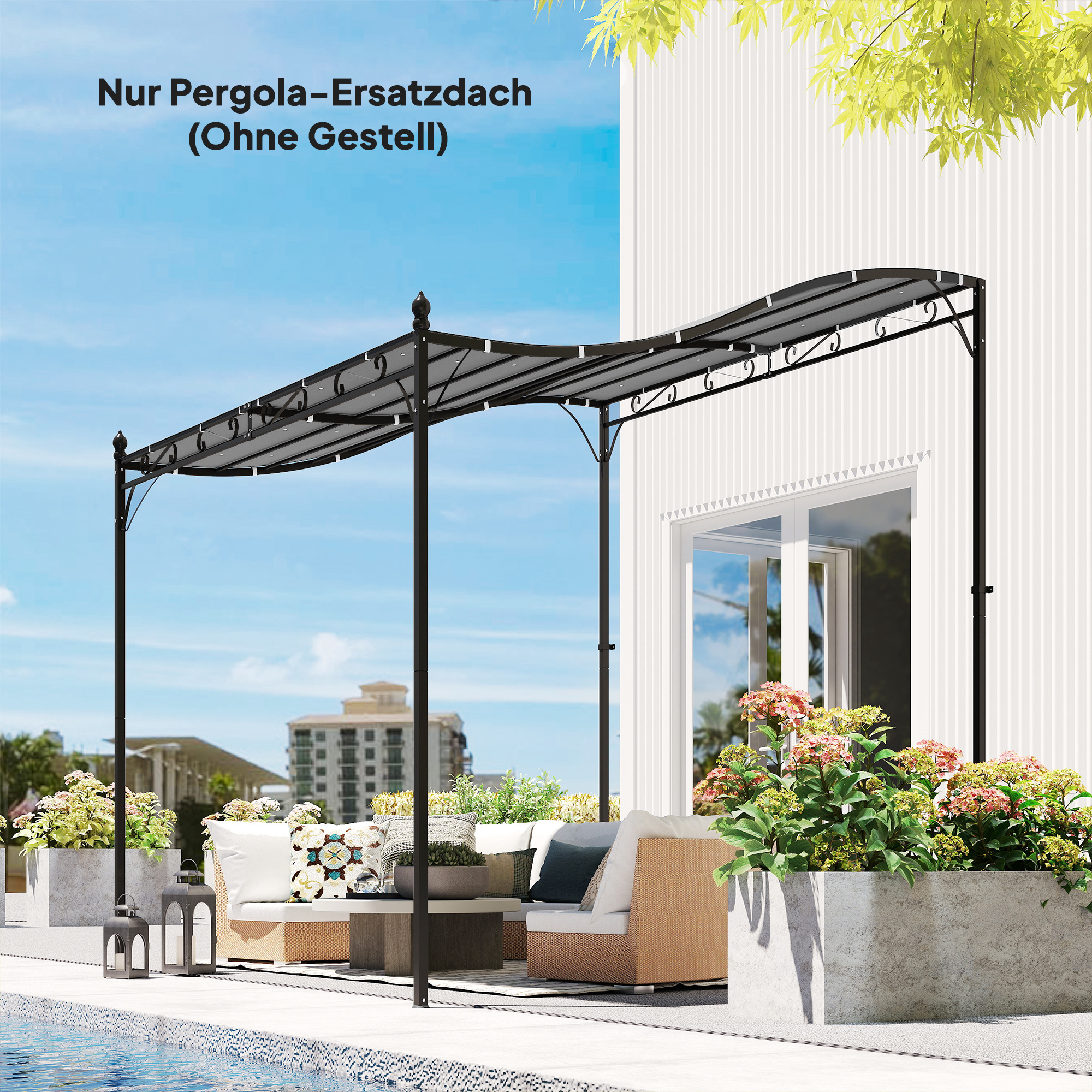 Ersatzdach für Pergola Sonnensegel für Terrassenüberdachung Ersatz-Dachplane für 3 x 3 m Pavillon 298x293 cm Dunkelgrau