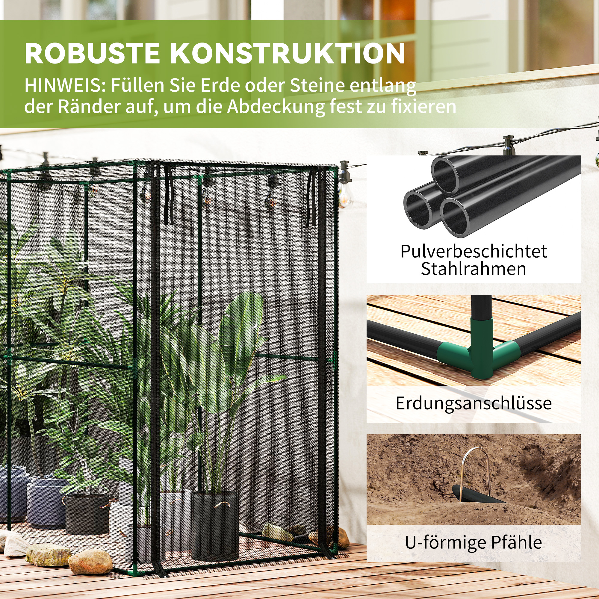Obstkäfig, Pflanzenschutznetz mit Reißverschlusstür, Schutz vor Vögeln, Insekten und kleinen Tieren, Schwarz