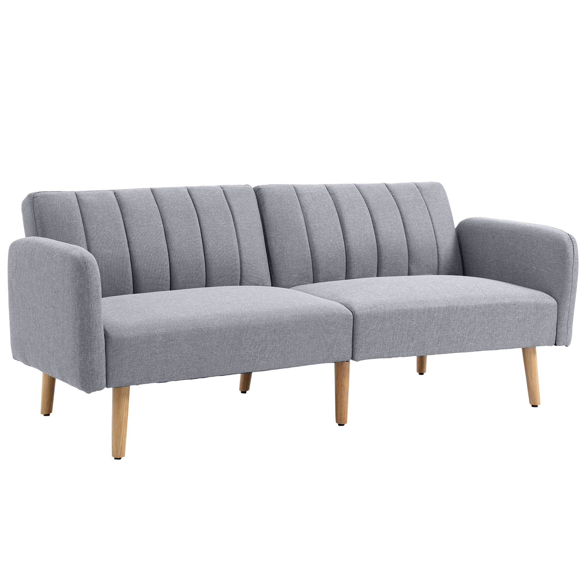 Schlafsofa, 2-Sitzer Stoffsofa, Sofa mit Schlaffunktion, leinenartiges Polyester, Kautschukholz, 173 x 75 x 73 cm, Grau