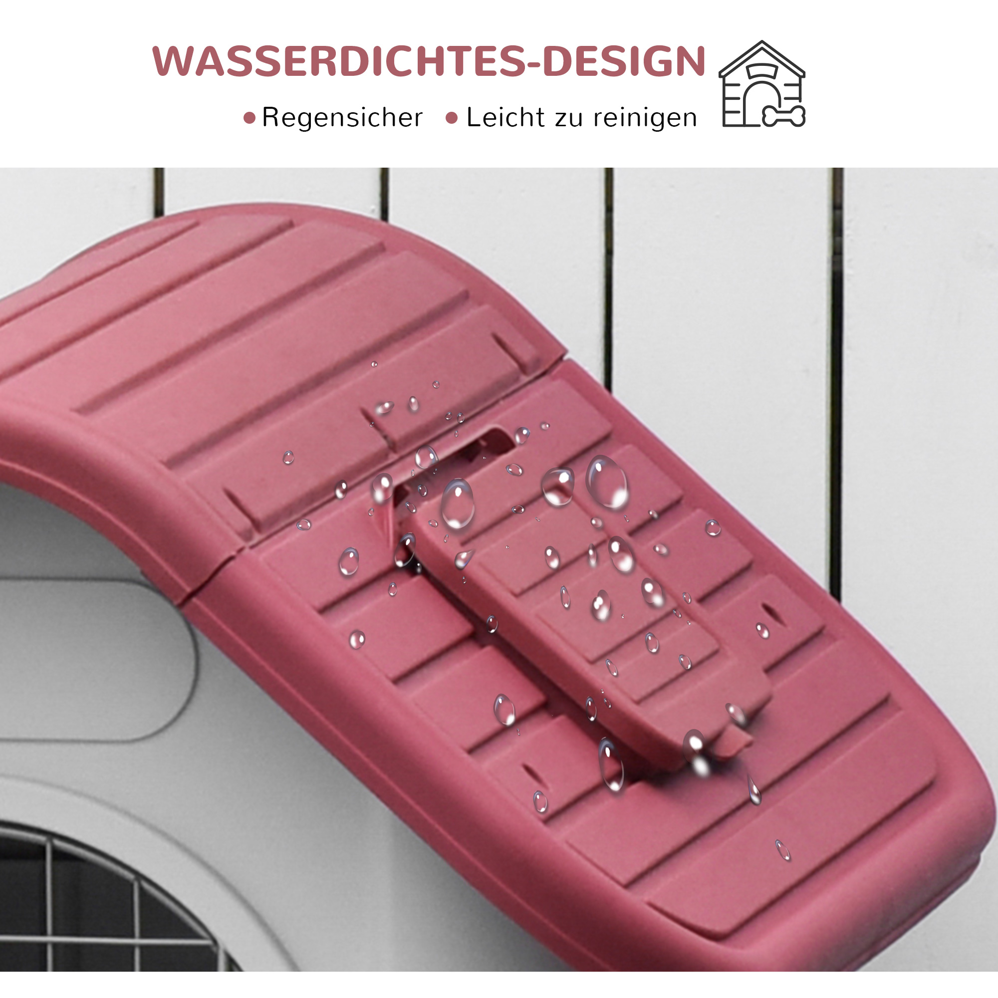 Hundehütte Outdoor Hundehaus mit Dachluke Tor Unterschlupf für kleine Hunde Kleintierstall Luftzirkulation wasserdicht Metall Kunststoff Rot+Hellgrau 59 x 75 x 66 cm