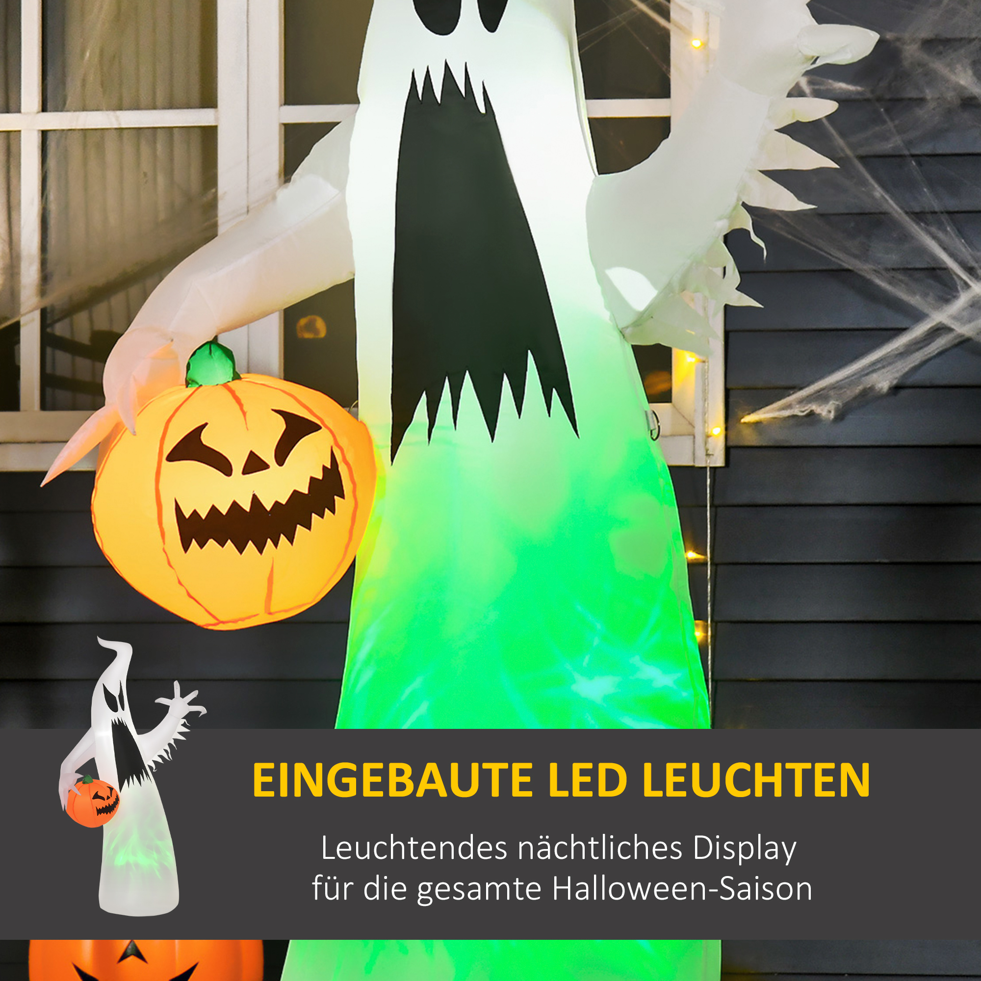selbstaufblasendes Spuk Gespenst Geist LED beleuchtet Halloween Dekoration Polyester Weiß 105 x 65 x 180 cm