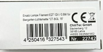Ersatz-Lampe Filament E27 12V/0,8W für / Biergarten-Lichterkette "CT-BGL 15"