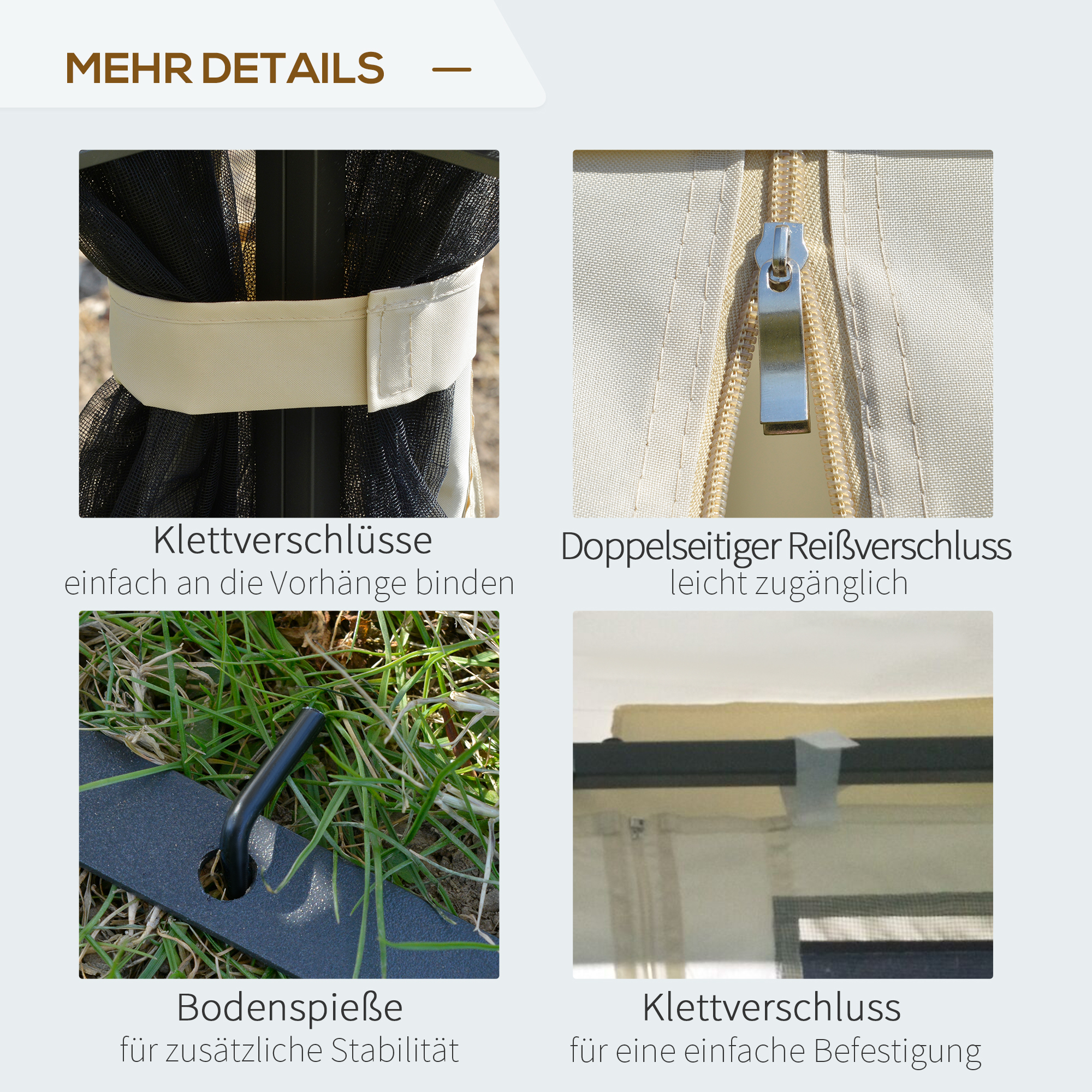Gartenpavillon mit Doppeldach Pavillon Gartenzelt Festzelt Partyzelt mit 4 x Seitenwand Metall+Polyester Beige 2,99 x 2,99 x 2,74 m