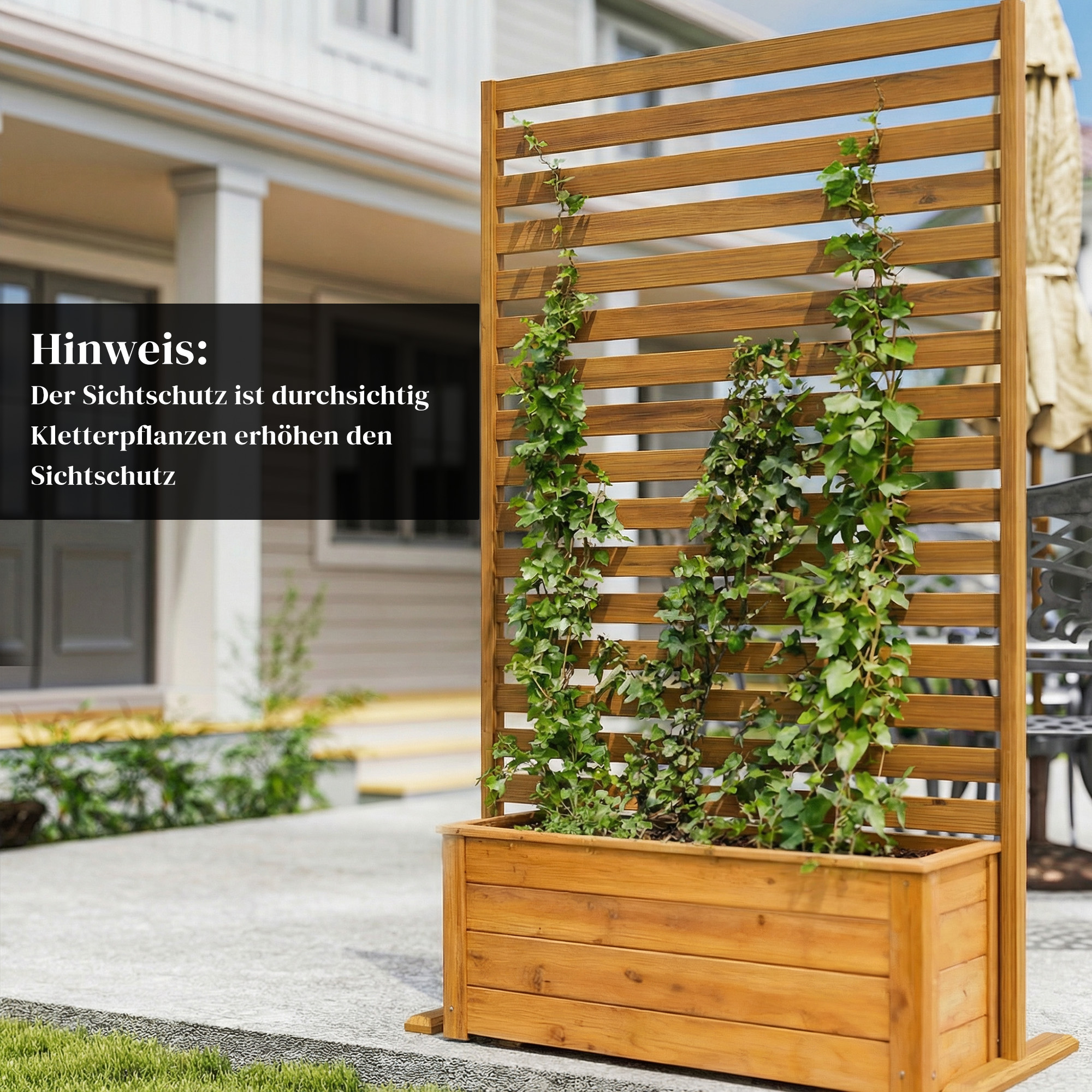 Sichtschutz aus Holz 80 x 170 cm Raumteiler mit Standfuß Lamellen, freistehender Raumtrenner Braun