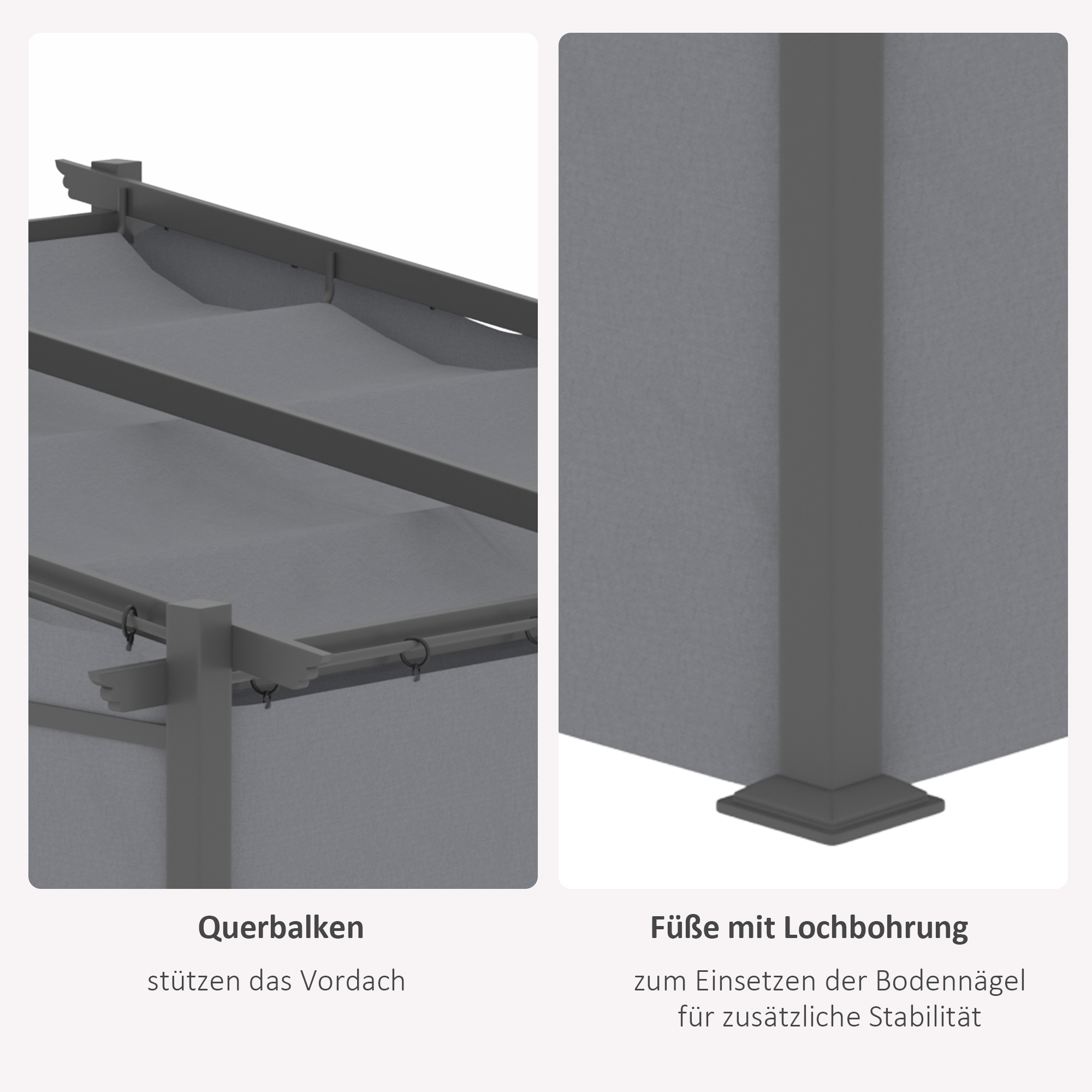 Pergola, inklusive Befestigungsmaterial, ausziehbares Dach, 2.,97 m x 2,95 m x 2,3 m, Dunkelgrau