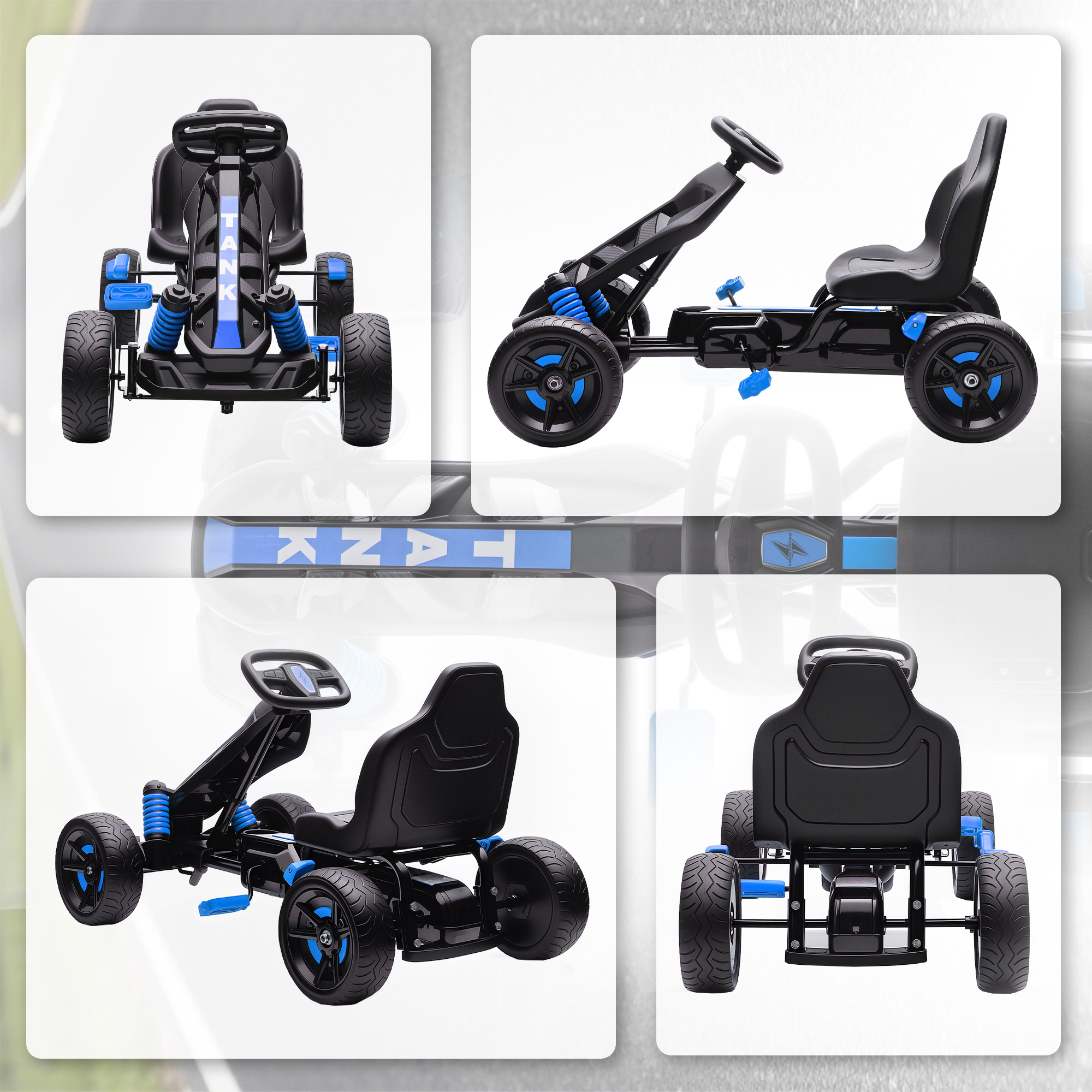 Gokart mit Pedalen, Tretauto für Kinder mit Bremse, rutschfeste Räder, Metallrahmen, 3-6 Jahre, Blau