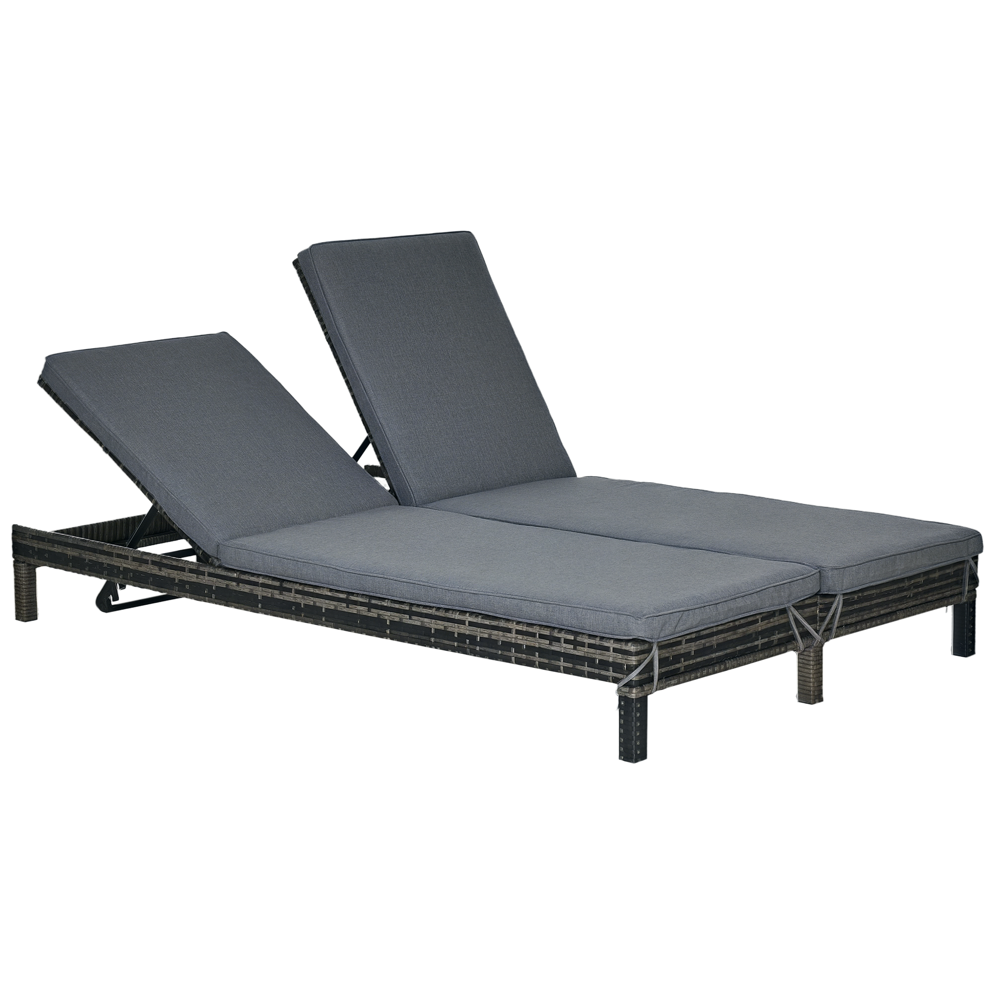 Polyrattan Doppelliege Sonnenliege Gartenliege für 2 Personen Relaxliege Luxus Lounge 5-stufige Rückenlehne Metall PE Rattan Grau 196 x 120 x 28 cm