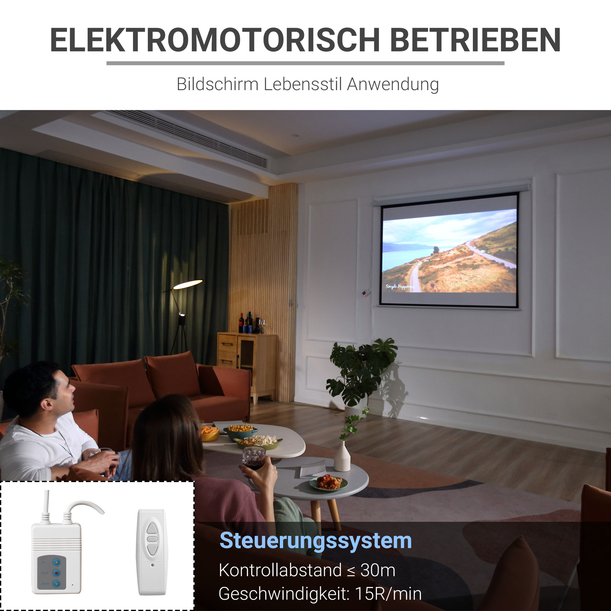 Beamer-Leinwand, inkl, Fernbedienung, 84 Zoll, 4:3 Format, 171x130 cm, Weiß