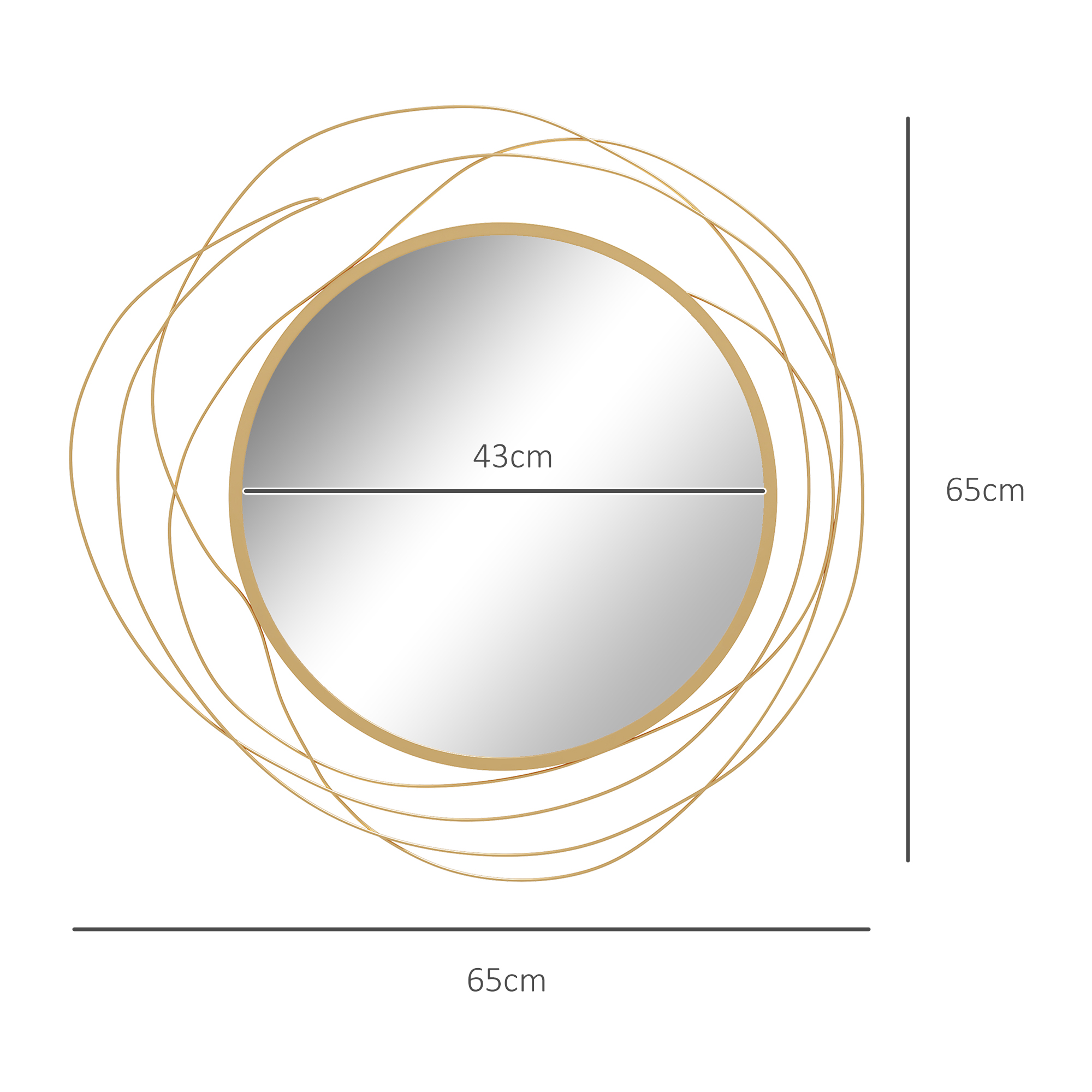 Wanddekoration, runder Wandspiegel, Metallrahmen, ?65 cm, Farbe: Gold