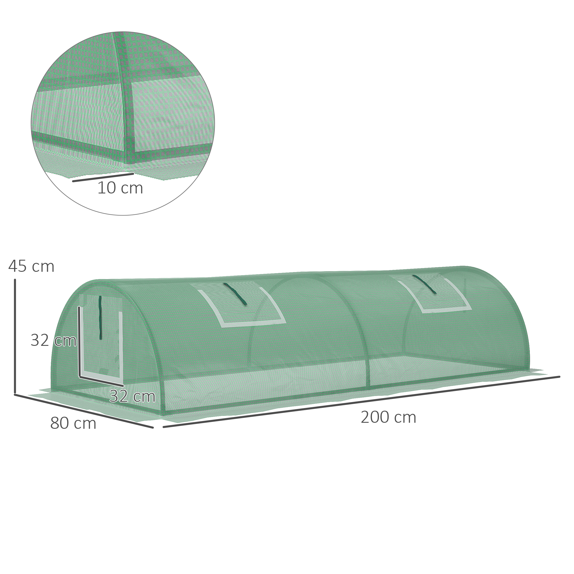 Foliengewächshaus, wetterbeständig, UV-beständig, Folientunnel, 200 cm x 80 cm x 45 cm, Grün
