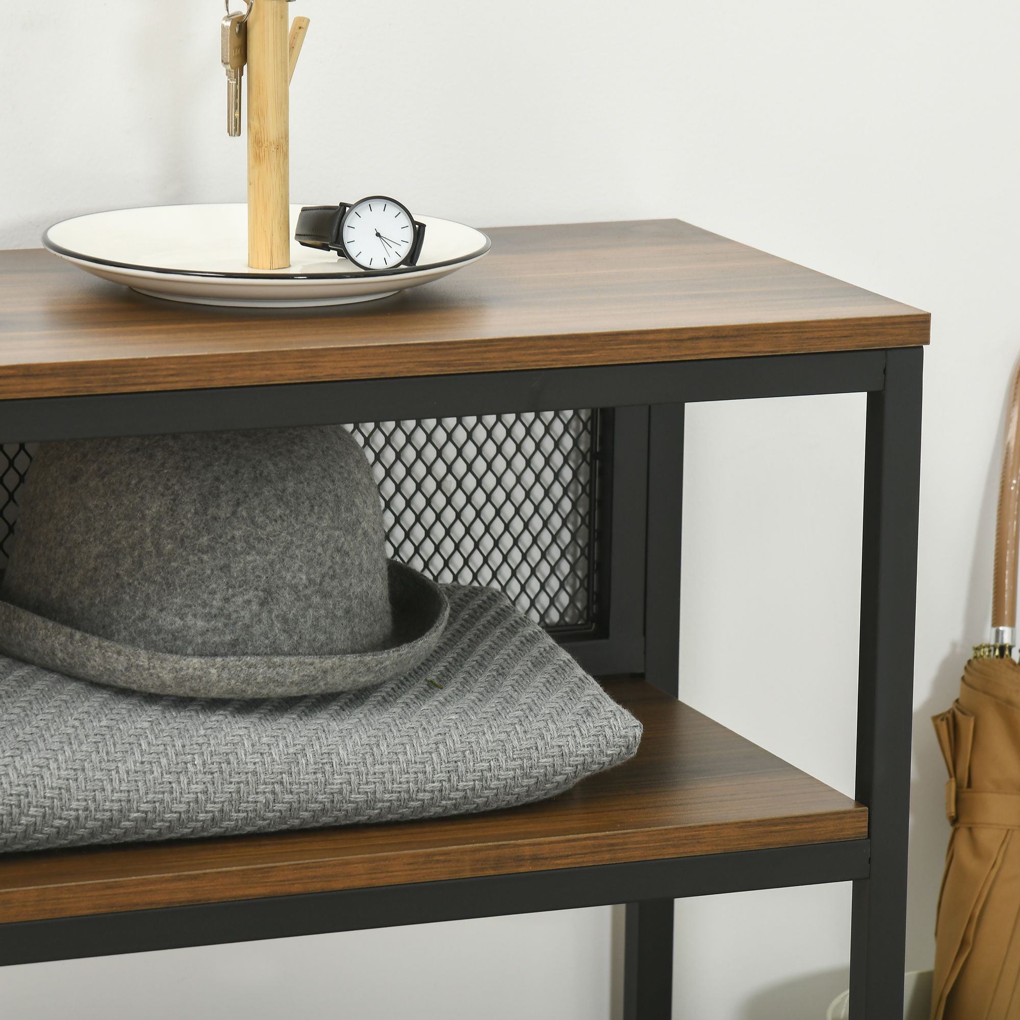 Sideboard Konsolentisch Flurregal, Industriedesign, 100 cm x 29,5 cm x 90 cm, Braun + Schwarz