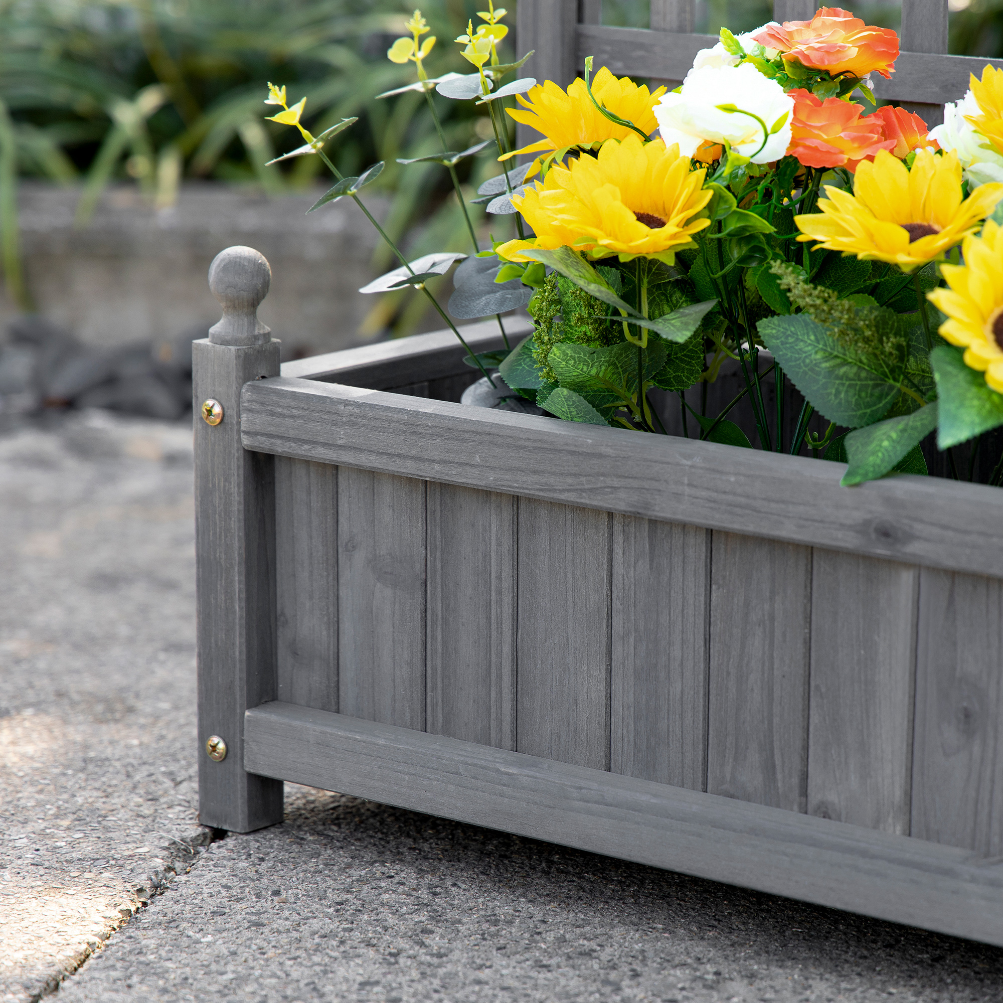 Hochbeet Pflanzkasten mit Rankgitter Blumenkasten Rankkasten Rosenbogen mit  Rankhilfe für Kletterpflanzen Garten Holz Grau 64 x 28 x 120 cm
