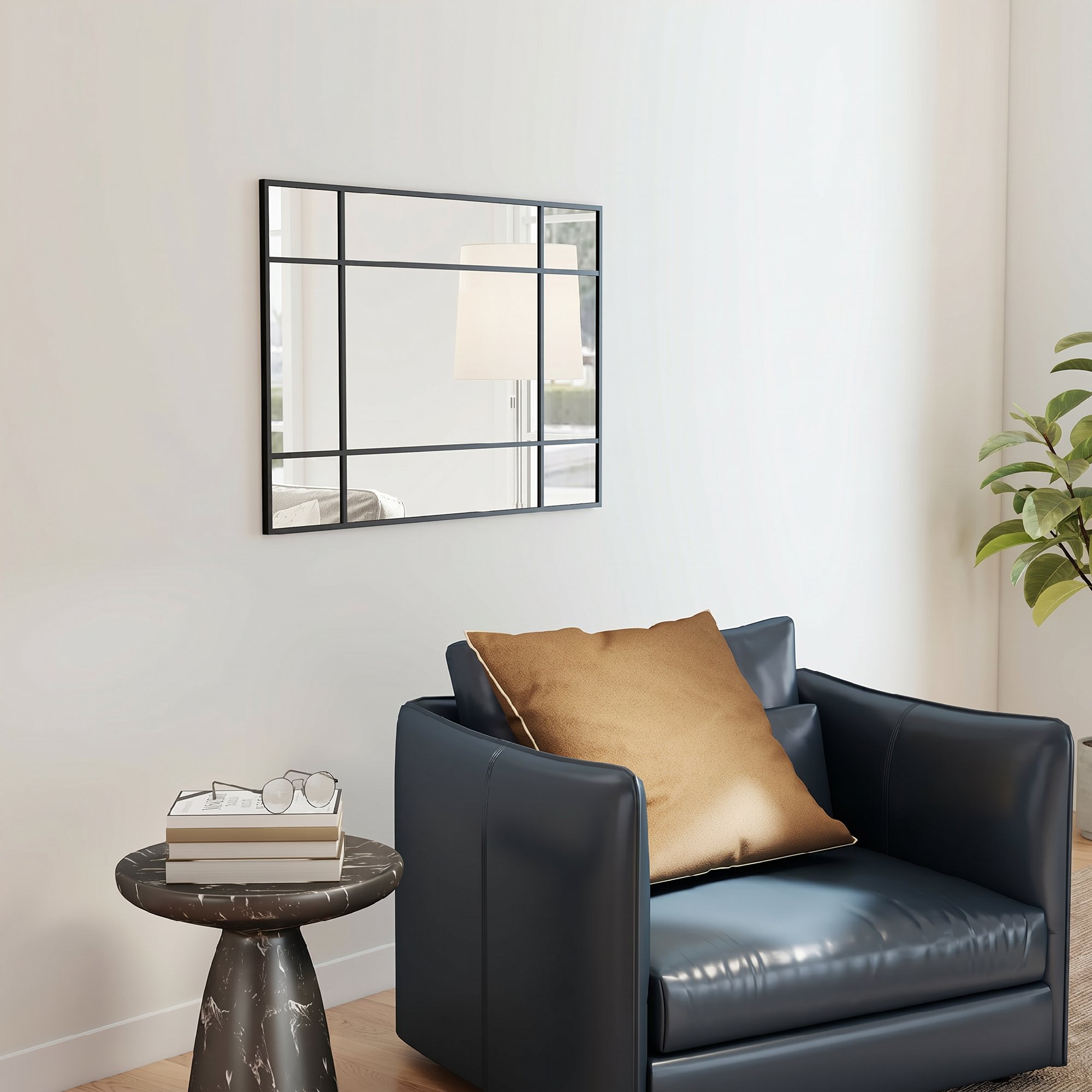 Wandspiegel, dekorativer Spiegel mit Metallrahmen, schwarze Streifen, Mehrschichtglas, 90B x 2T x 60H cm