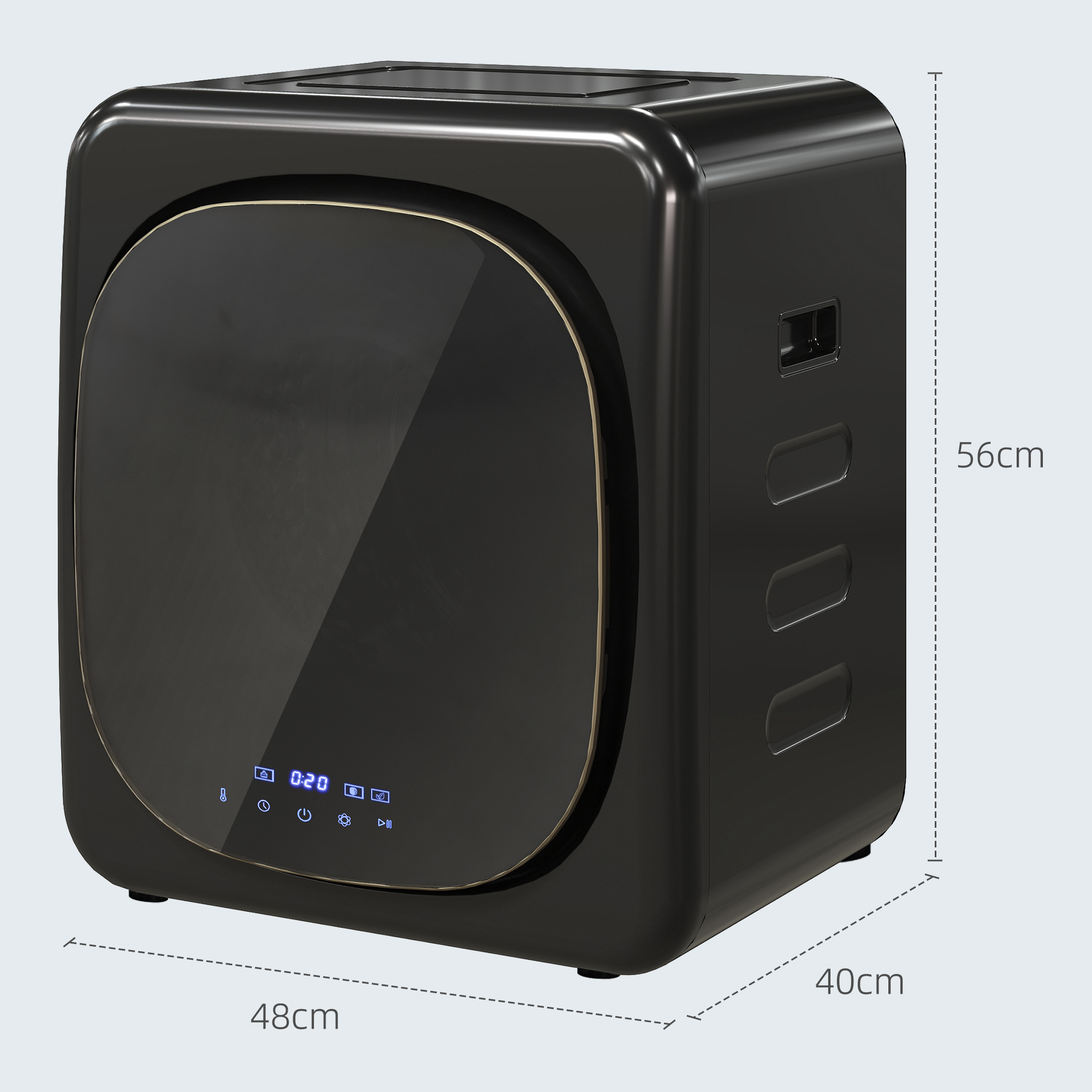 Wäschetrockner mit UV-Desinfektion, kompakte Bauweise, 4 kg Kapazität, Edelstahl, Schwarz