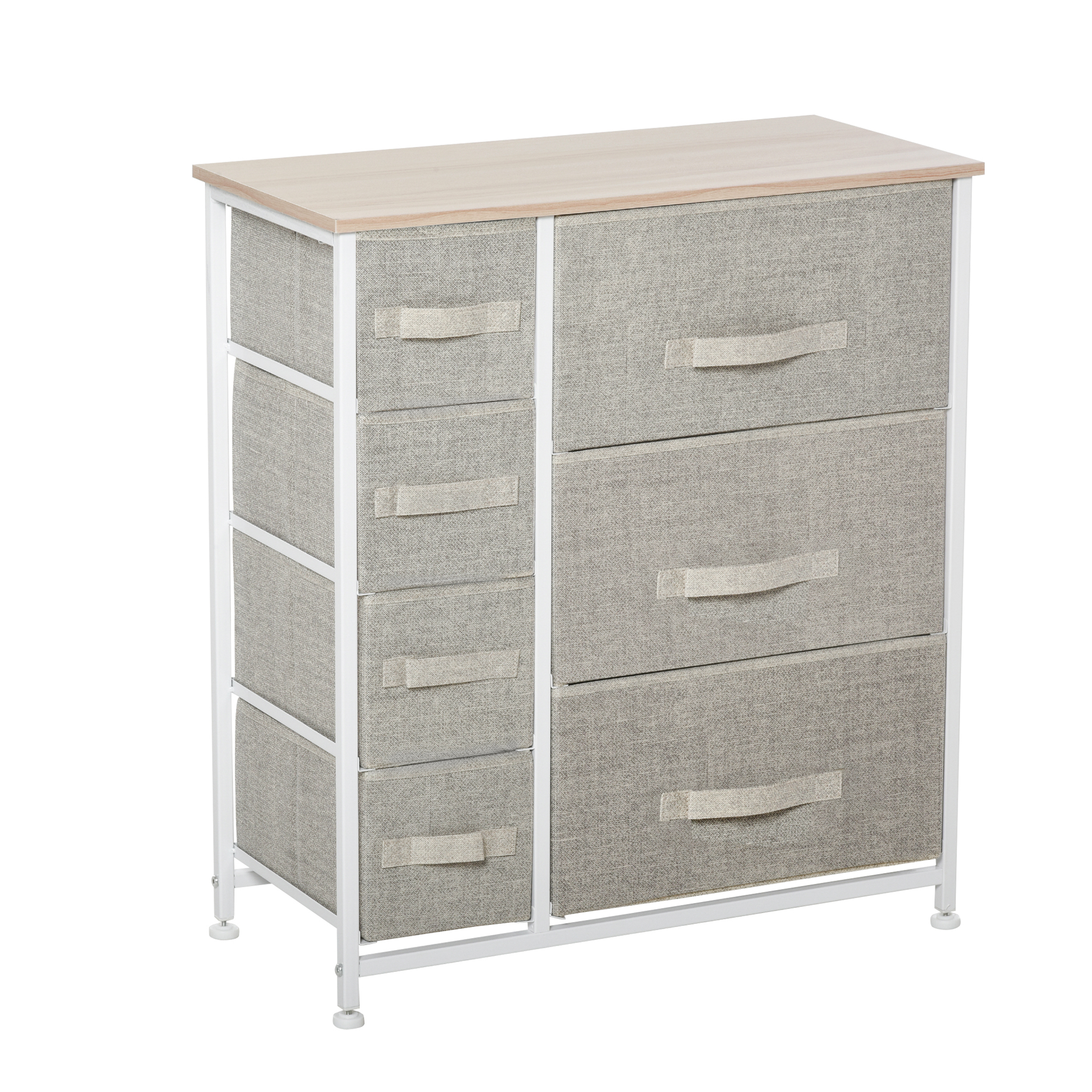 Kommode, Sideboard, 7 faltbare Stoffschubladen, Metallgestell, 63,5 x 30 x 71 cm, Hellgrau