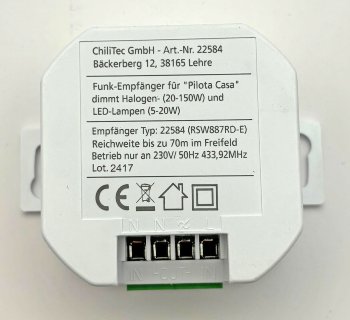 Funk-Empfänger DIM für "Pilota Casa", dimmt Halogen- (150W) + LED-Lampen (60W)
