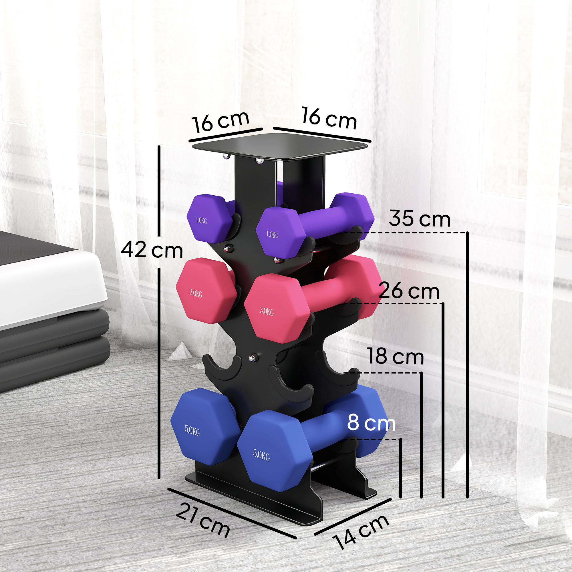 Hantel-Set 3 Paar Kurzhanteln mit Aufbewahrungsständer rutschfeste Griff, 1-5 kg Hexagon