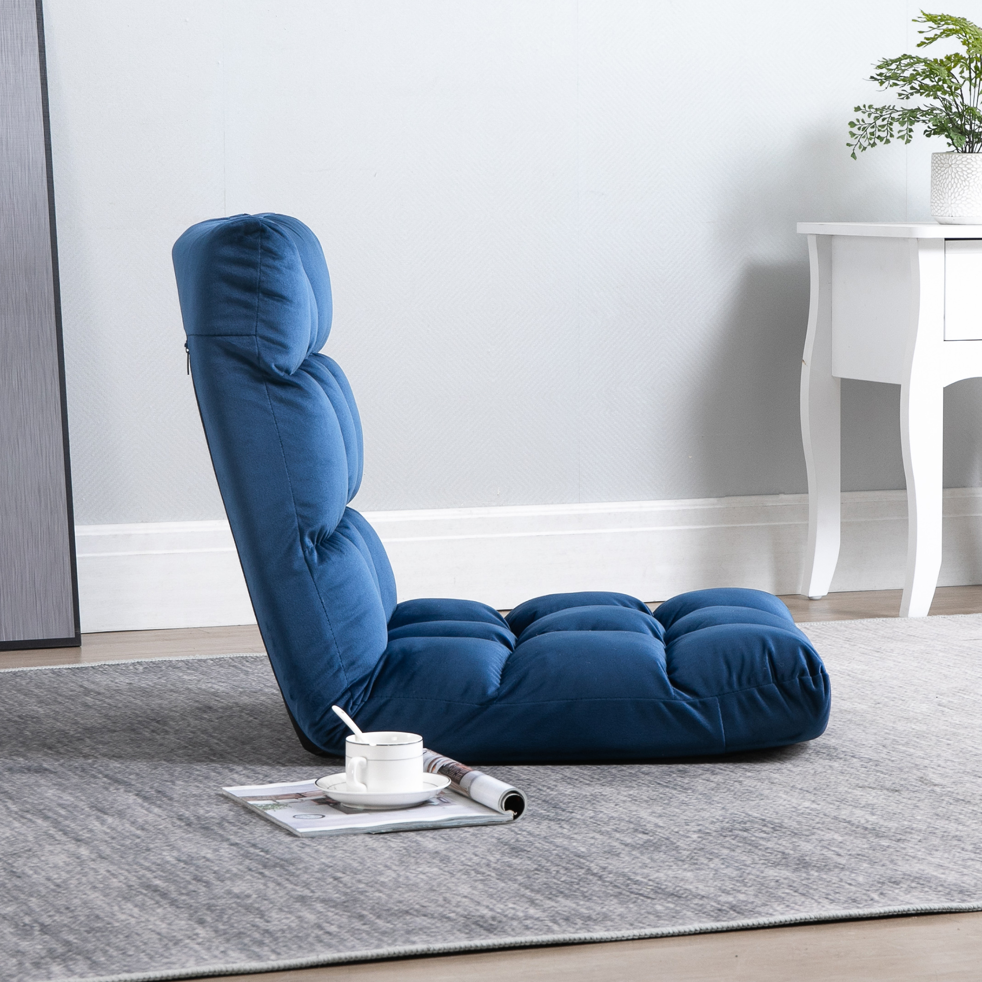 Sessel Gästematratze Bodensessel, verstellbare Rückenlehne, Velouroptik, 55 cm x 71 cm x 53,5 cm, Blau