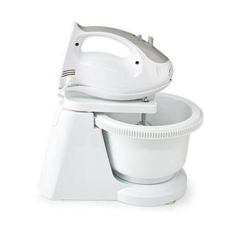 Handmixer | 200 W | 5 Geschwindigkeitsstufen | Turbo Funktion | Schüssel drehen / 2 Knethaken / 2 Quirle | Grau / weiß