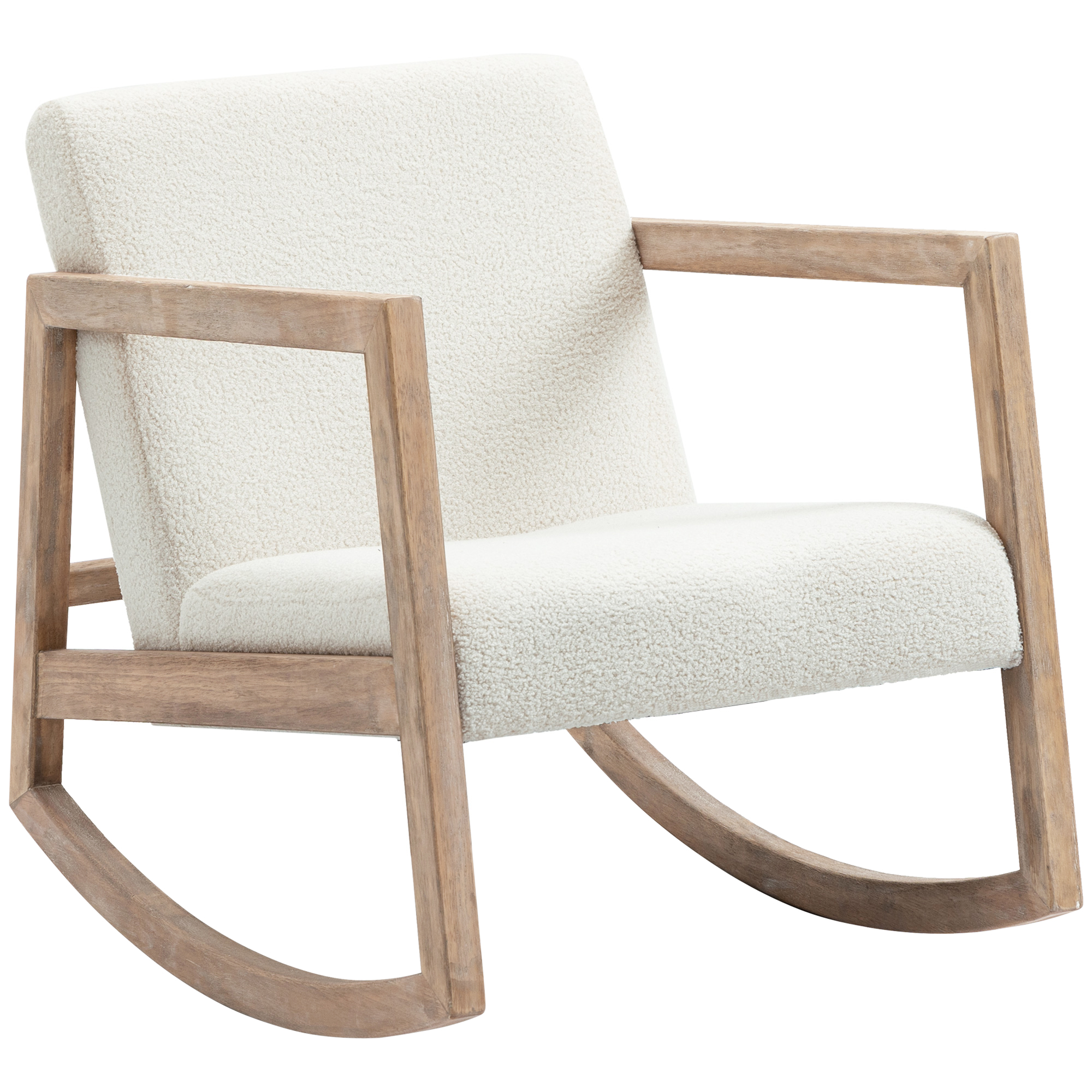 Schaukelstuhl mit Holzrahmen gepolstert Relax Stuhl Sessel Stuhl Wohnzimmersessel Lounge mit gepolsterter Sitzfläche Kautschukholz Cremeweiß 60 x 81 x 71 cm