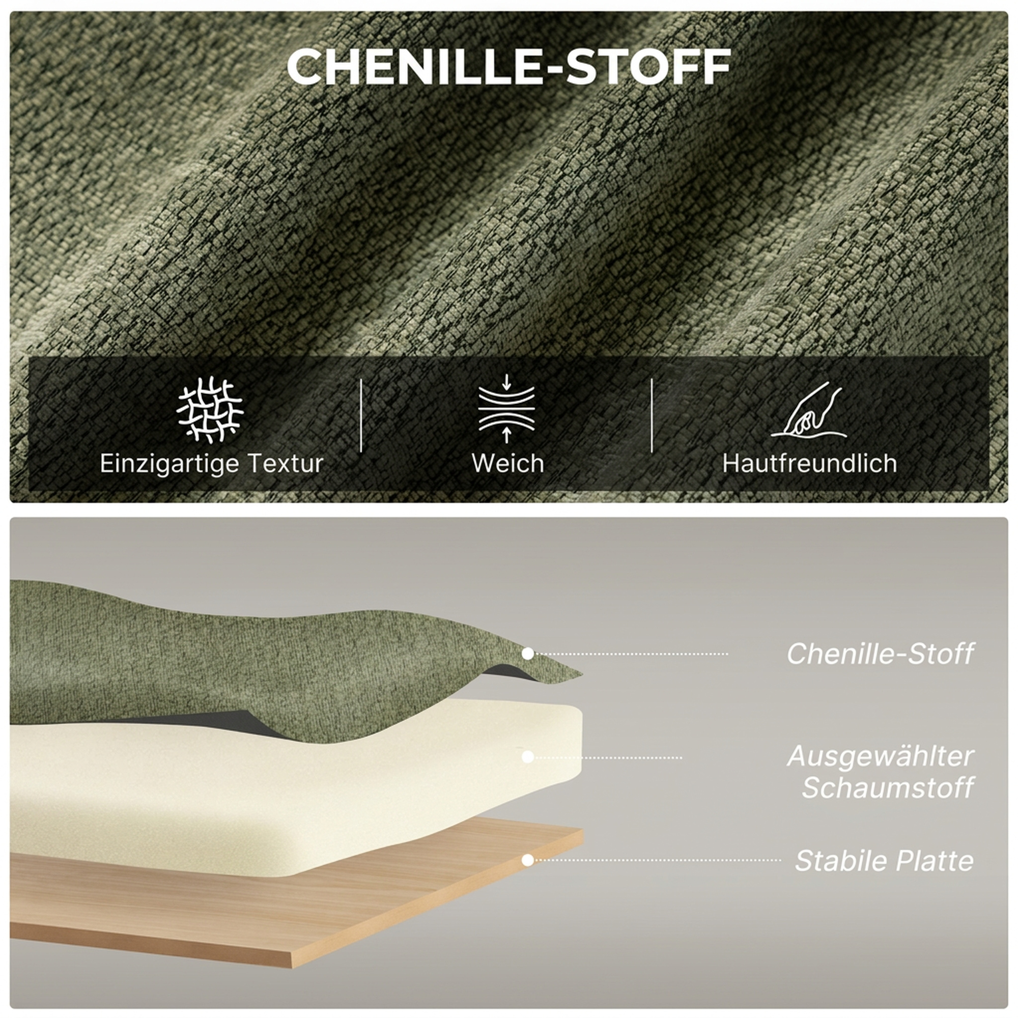 2-Sitzer-Sofa, kleines Chenille-Sofa mit Flügelrücken, dickem Sitz, Gummibaumholzfüßen, Dunkelgrün