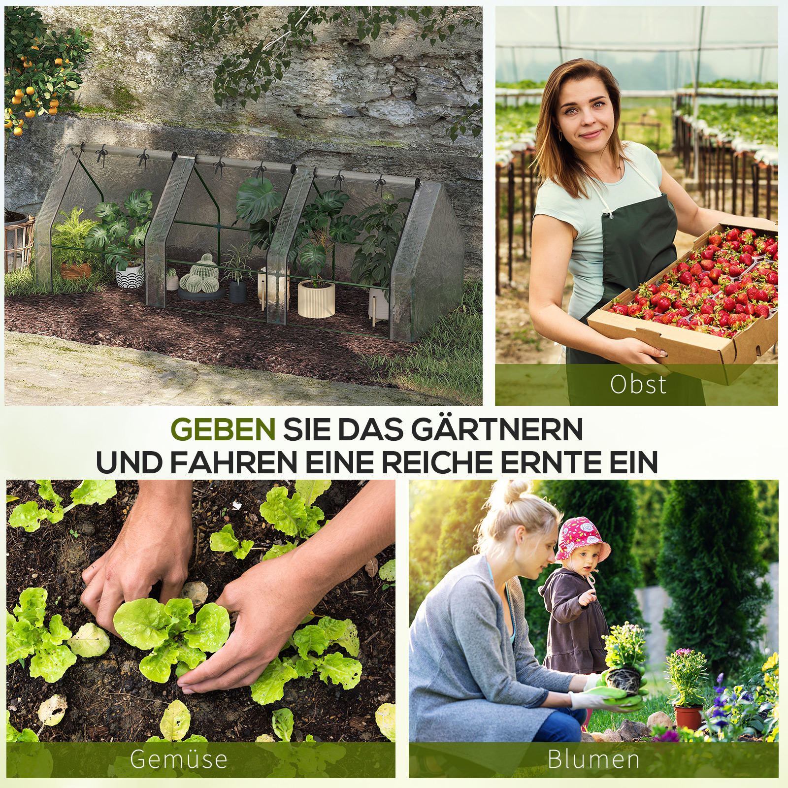 Gewächshaus mit 3 Rollfenster, PE-Gitterfolie, Foliengewächshaus aus Stahl, Treibhaus für Balkon, Garten, Tomatenhaus 270x90x90cm, Tomatengewächshaus für Gemüse, Blumen, Pflanzen, Weiß