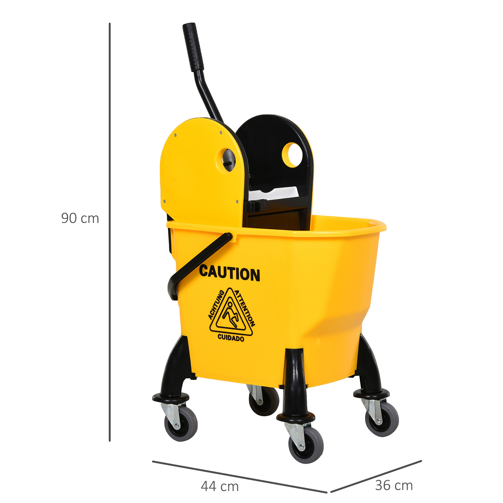 Reinigungswagen Fahreimer Putzeimer Wischwagen mit Auswringvorrichtung 26 Liter, Gelb, 44 x 36 x 90 cm