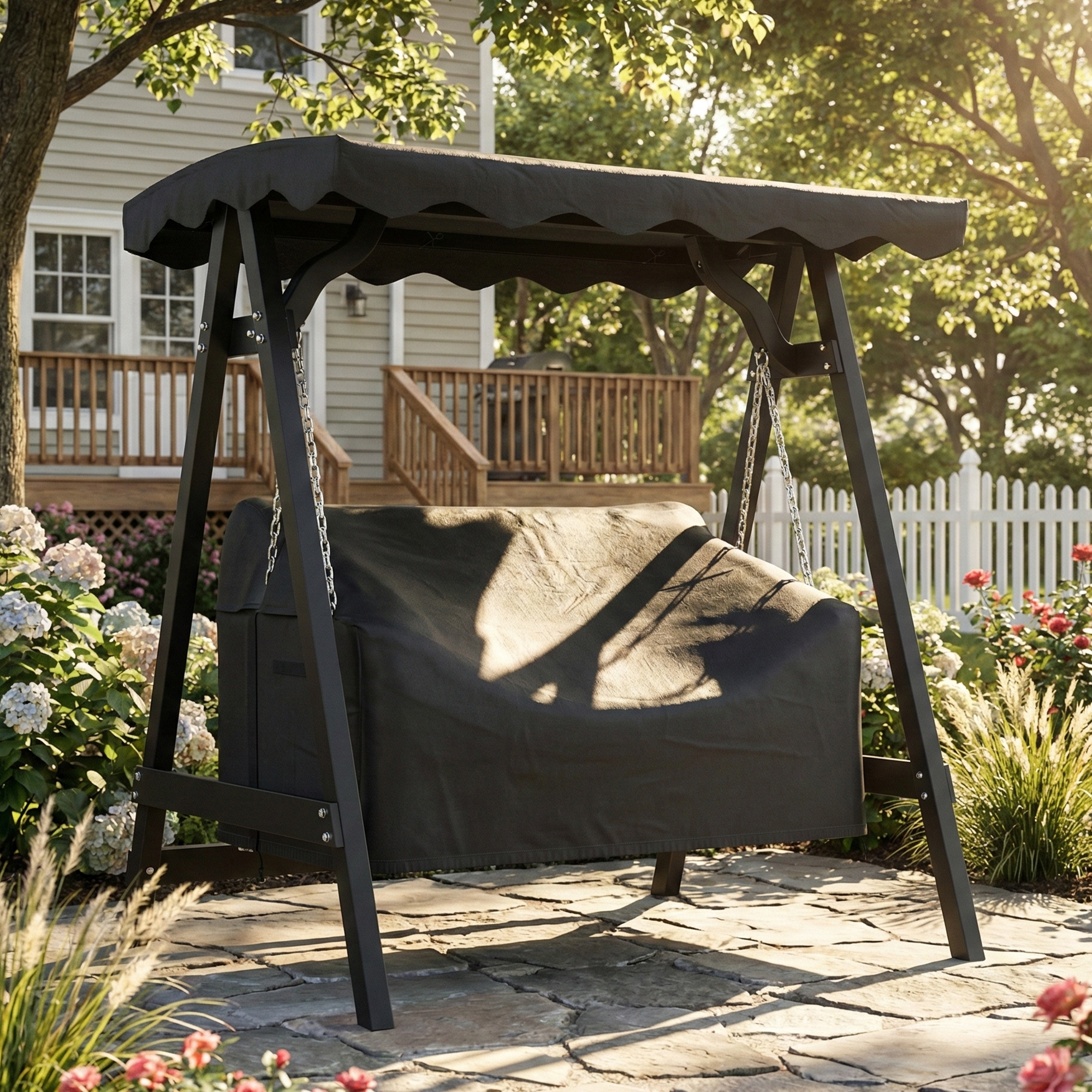 2-Sitzer Gartenschaukel-Abdeckung, wasserdichte Schutzhülle, winddicht und UV-beständig, 420D Oxford-Stoff