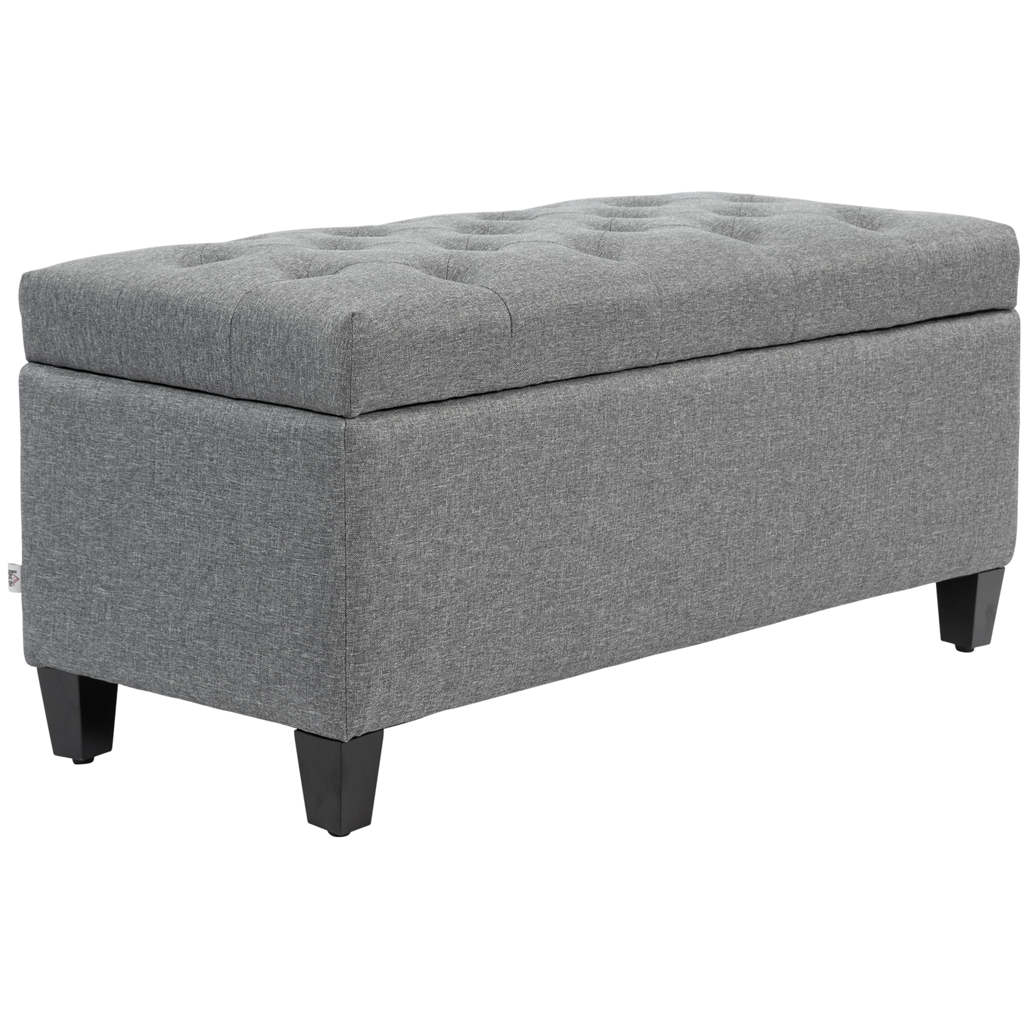 Sitzbank, Polsterbank mit Stauraum, leinenartiges Polyester, Kautschukholz, 100 x 40 x 44 cm, Hellgrau