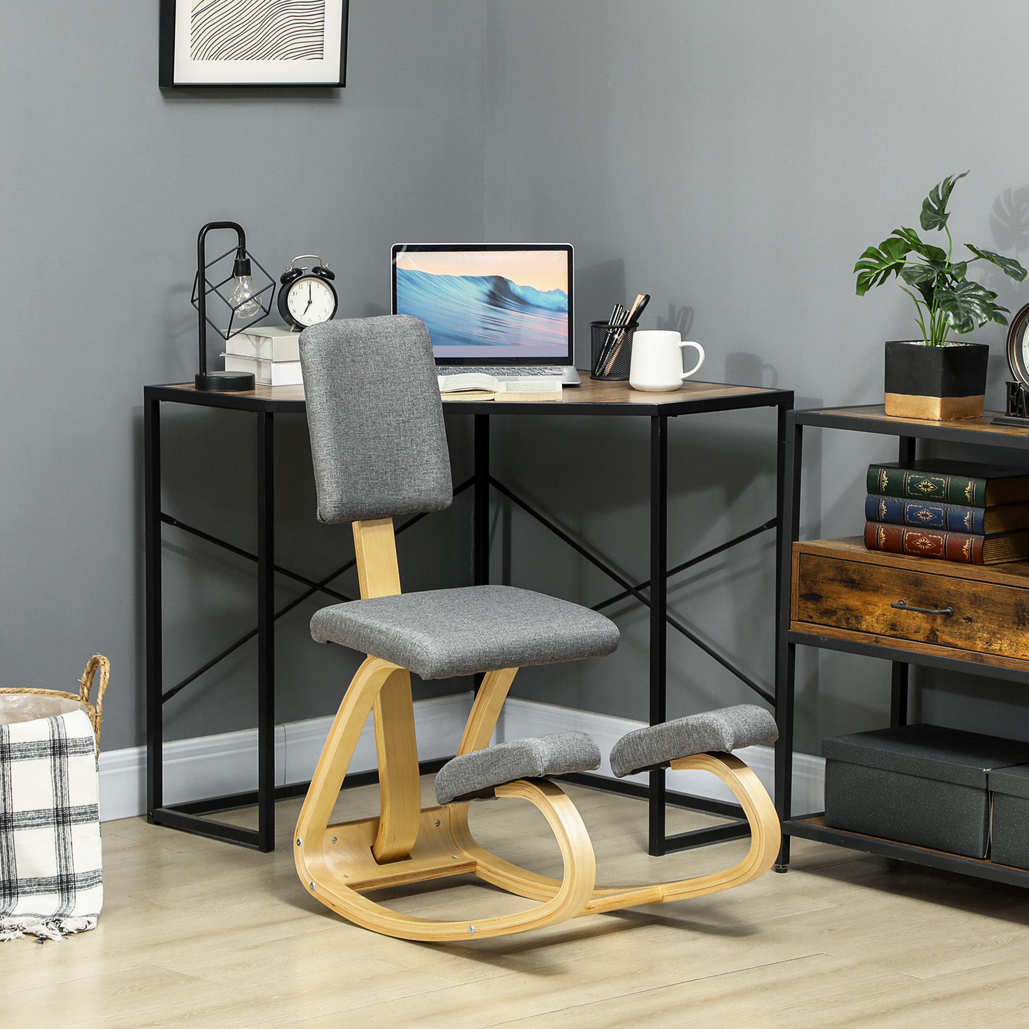 ergonomischer Kniestuhl, Kniehocker Gesundheitsstuhl für Zuhause, Büro, Meditation Grau