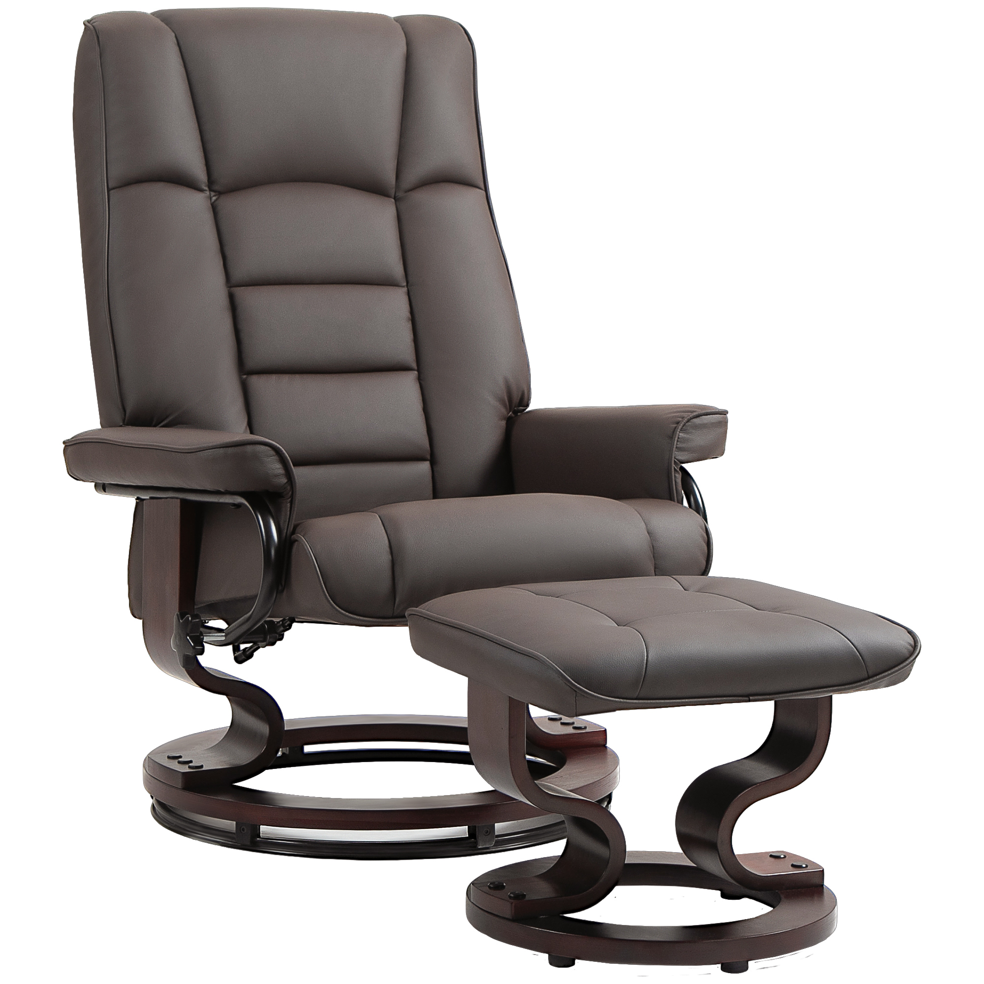 Relaxsessel mit Hocker, drehbar & neigbar, Kunstlederbezug, bis 150 kg, Holzgestell, Grau