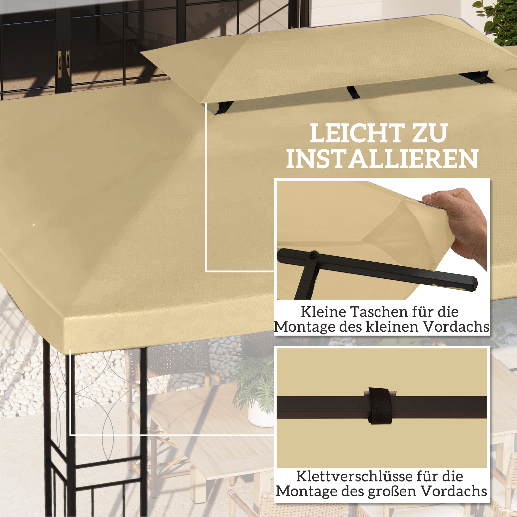 Ersatzdach für Pavillon 3 x 4 m wasserabweisend Pavillondach mit Doppeldach Beige