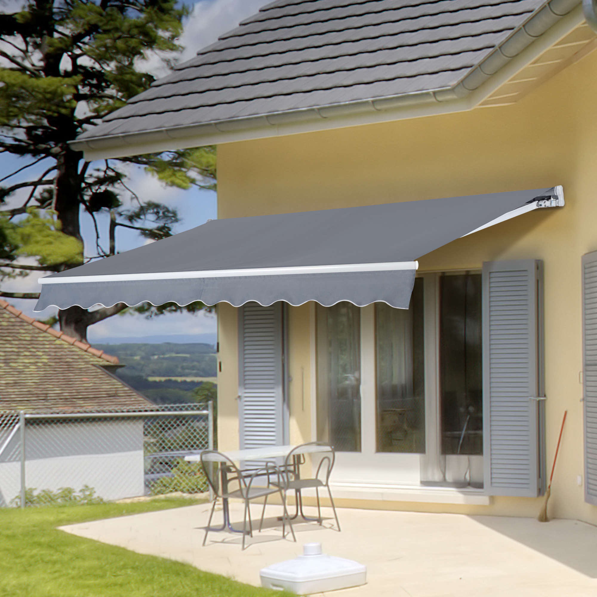Gelenkarmmarkise Verstellbare Klemmmarkise Terrassenmarkise 3,95 x 3m Sonnenschutz mit Kurbel, Balkonmarkise, Grau