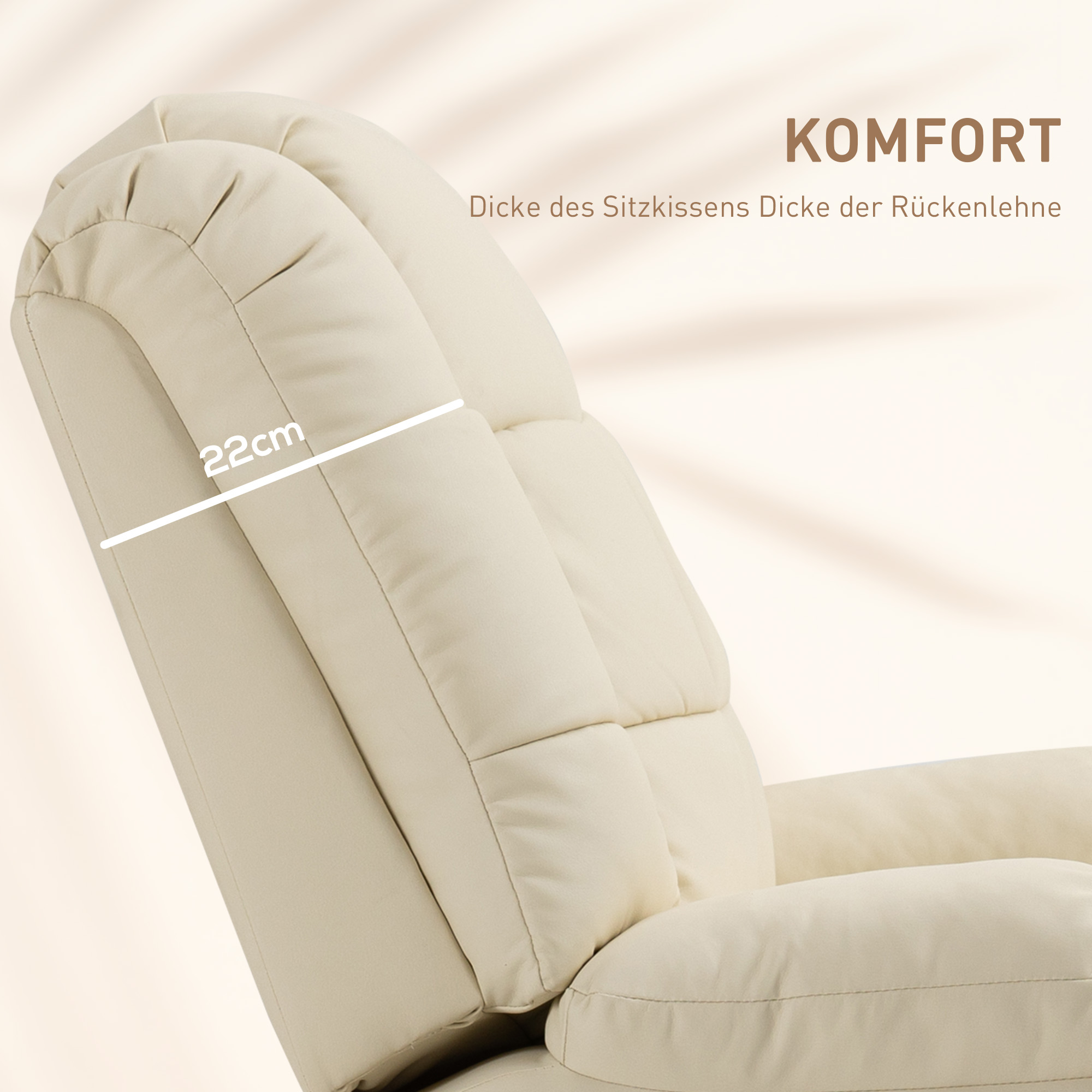 Massagesessel, Relaxsessel, 8 Vibrationspunkte, Liegefunktion, Kunstleder, cremeweiß, 94x99x99cm