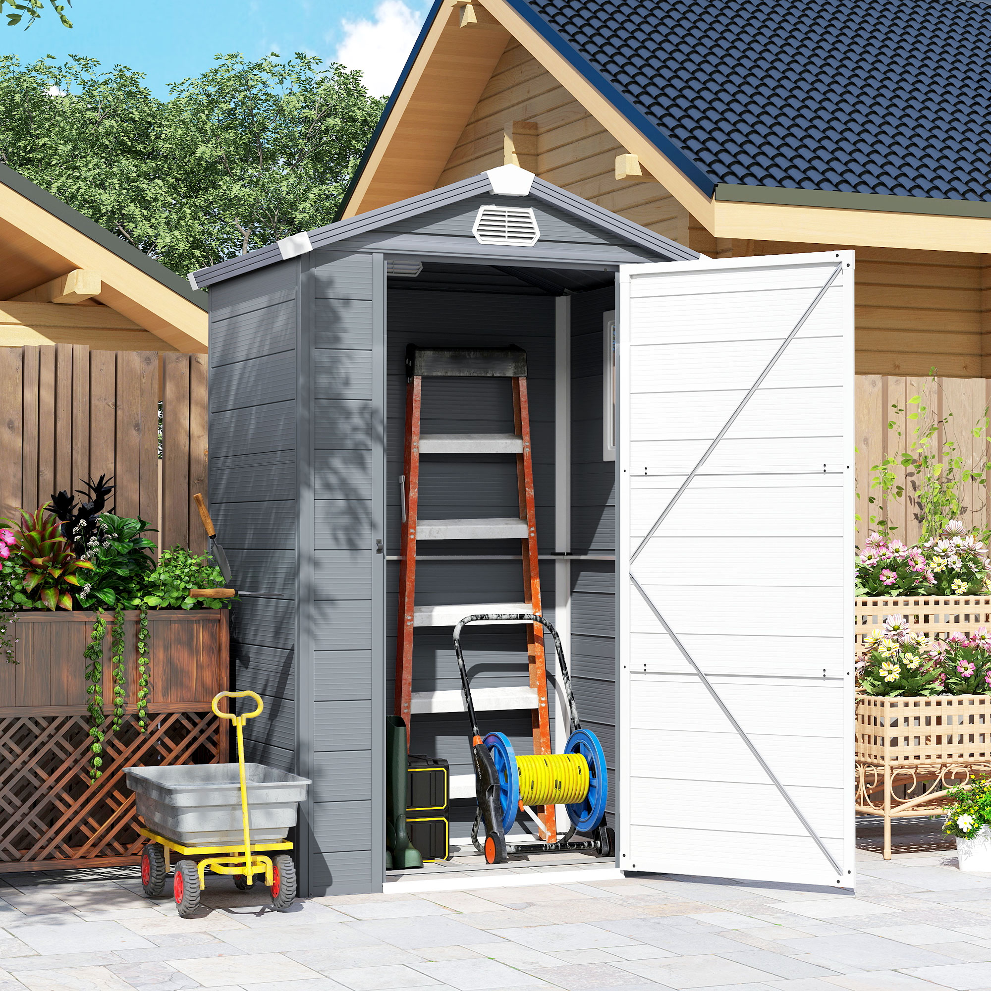 Gerätehaus, 1,1m², Gartenhaus mit Satteldach, 133 x 102 x 180/208 cm