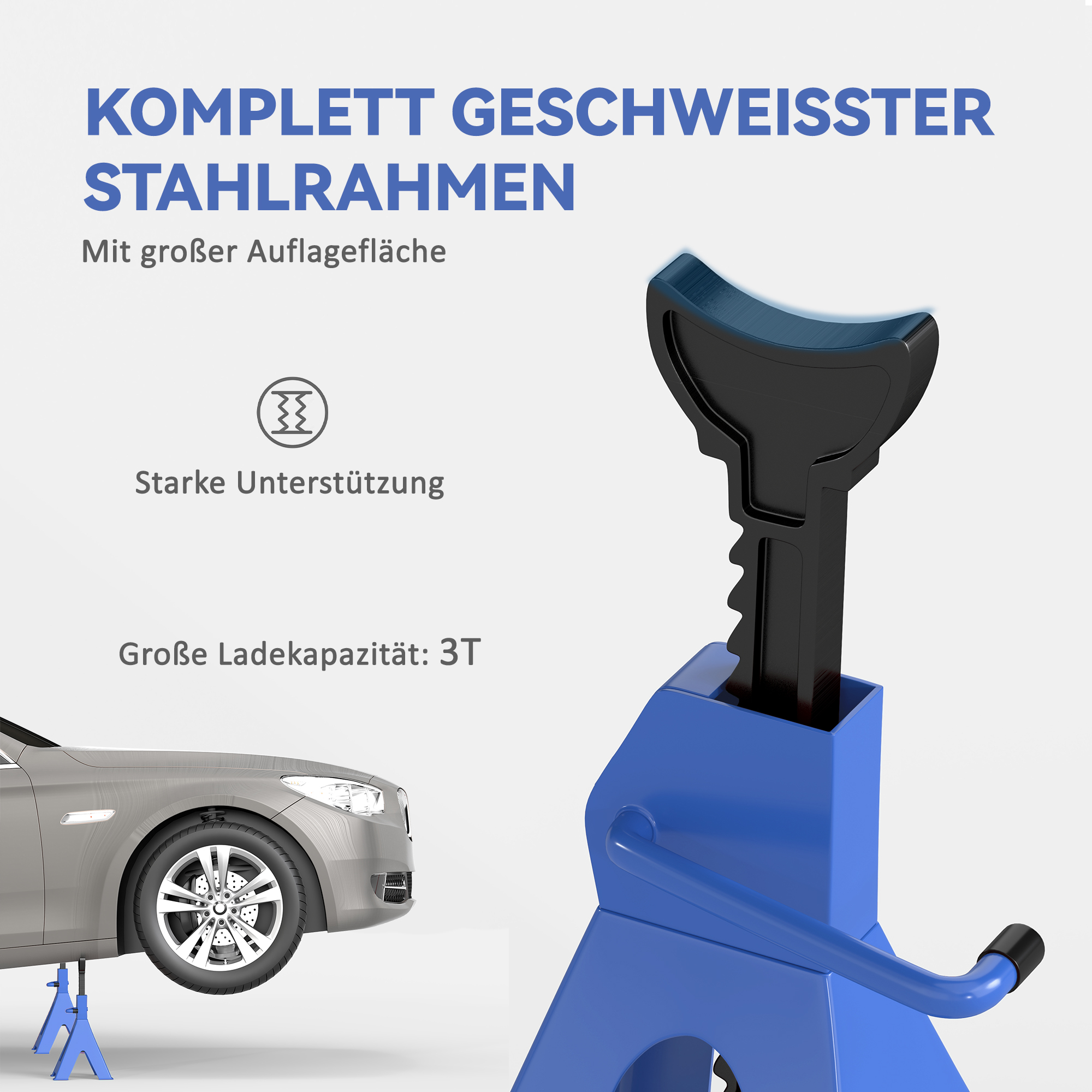 Unterstellbock 3 Tonnen Traglast 2 Stück Stützbock inkl Sicherungssplint 13 stufig Höhenverstellbar 385 mm bis 600 mm