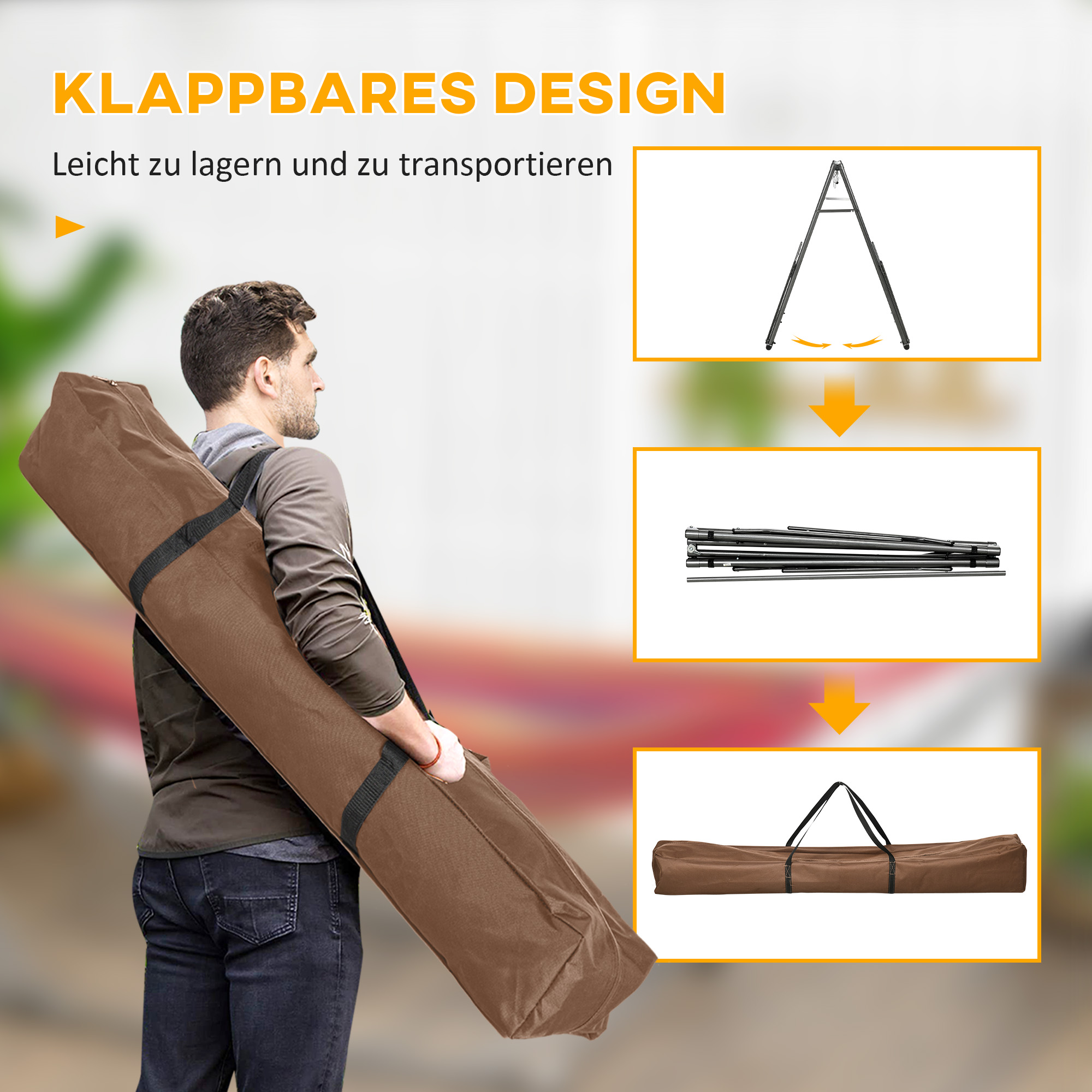 2-in-1 Hängemattenständer, wetterbeständig, Wäscheständer, 290 cm x 92 cm x 88 cm, Schwarz