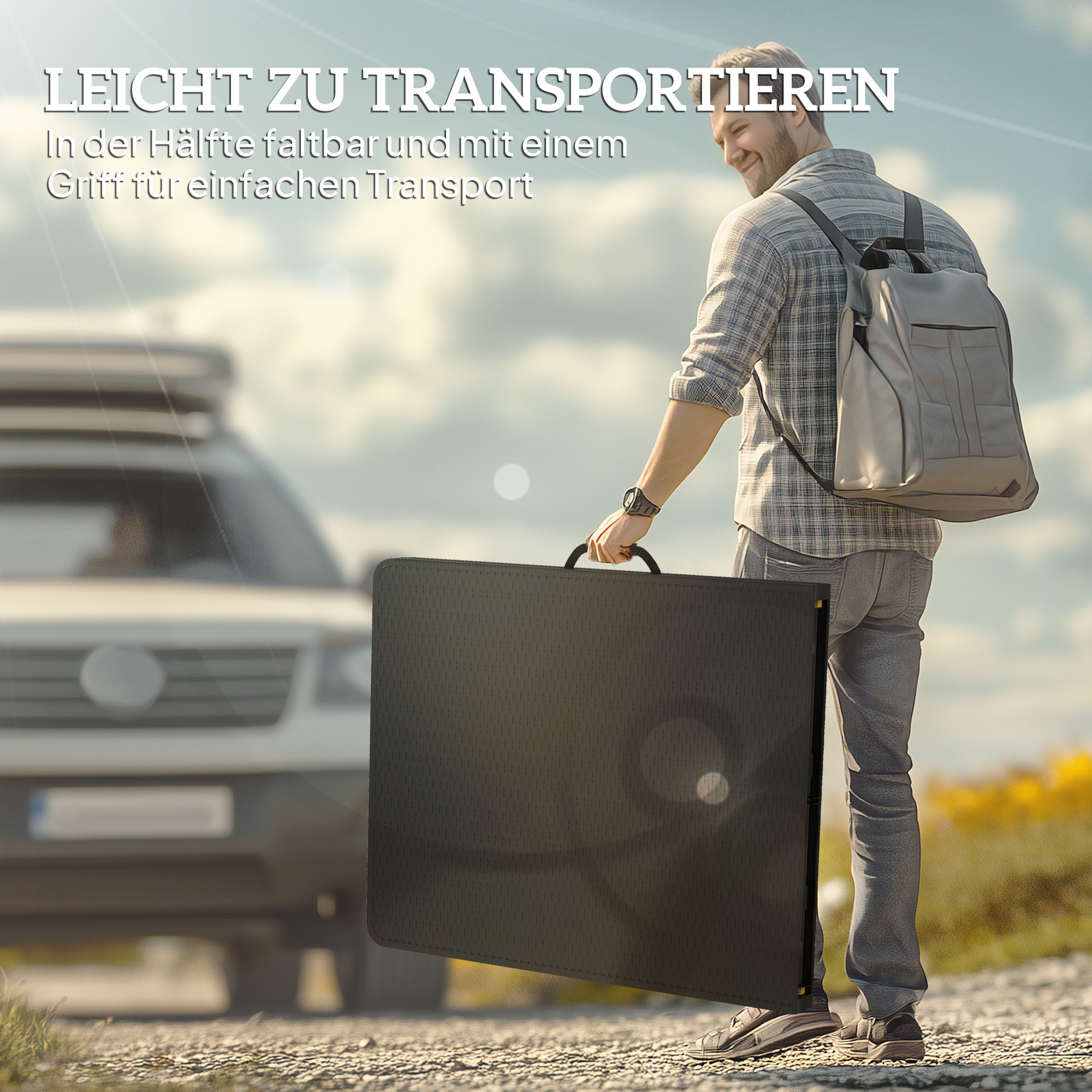 Picknicktisch und Bänke, 3-teiliges Set, faltbar, Kunststoff, Metall, Schwarz