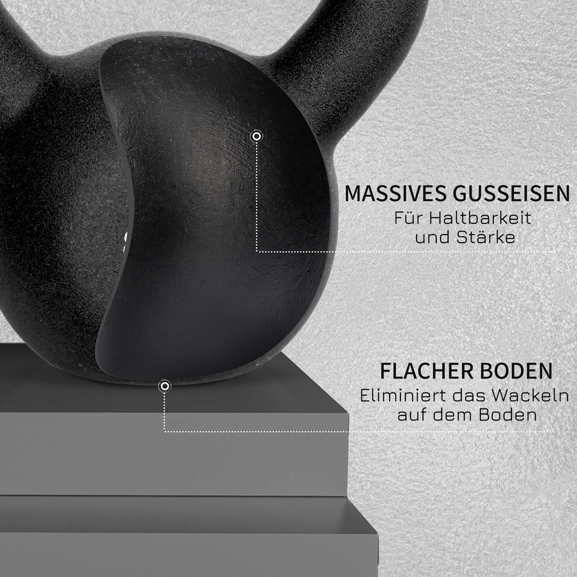 Kettlebell, Kugelhantel, 10 kg, mit Kunststoffummantelung, Stahl, schwarz 19 x 12 x 22cm