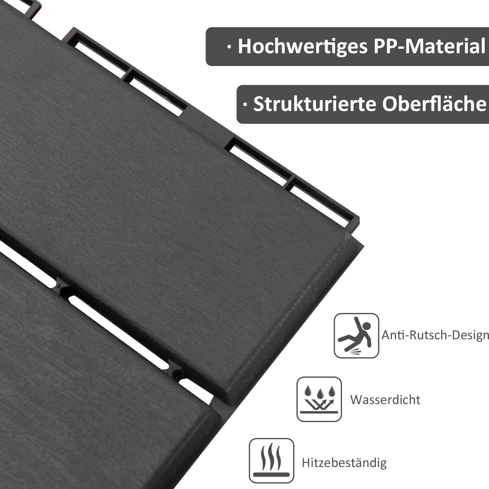 Terrassenfliesen 30 x 30 cm 9 Stück 0,81? Klickfliesen Balkonfliesen mit Klicksystem Drainagefunktion Bodenbelag Fliese für Terrasse Balkon Schwarz
