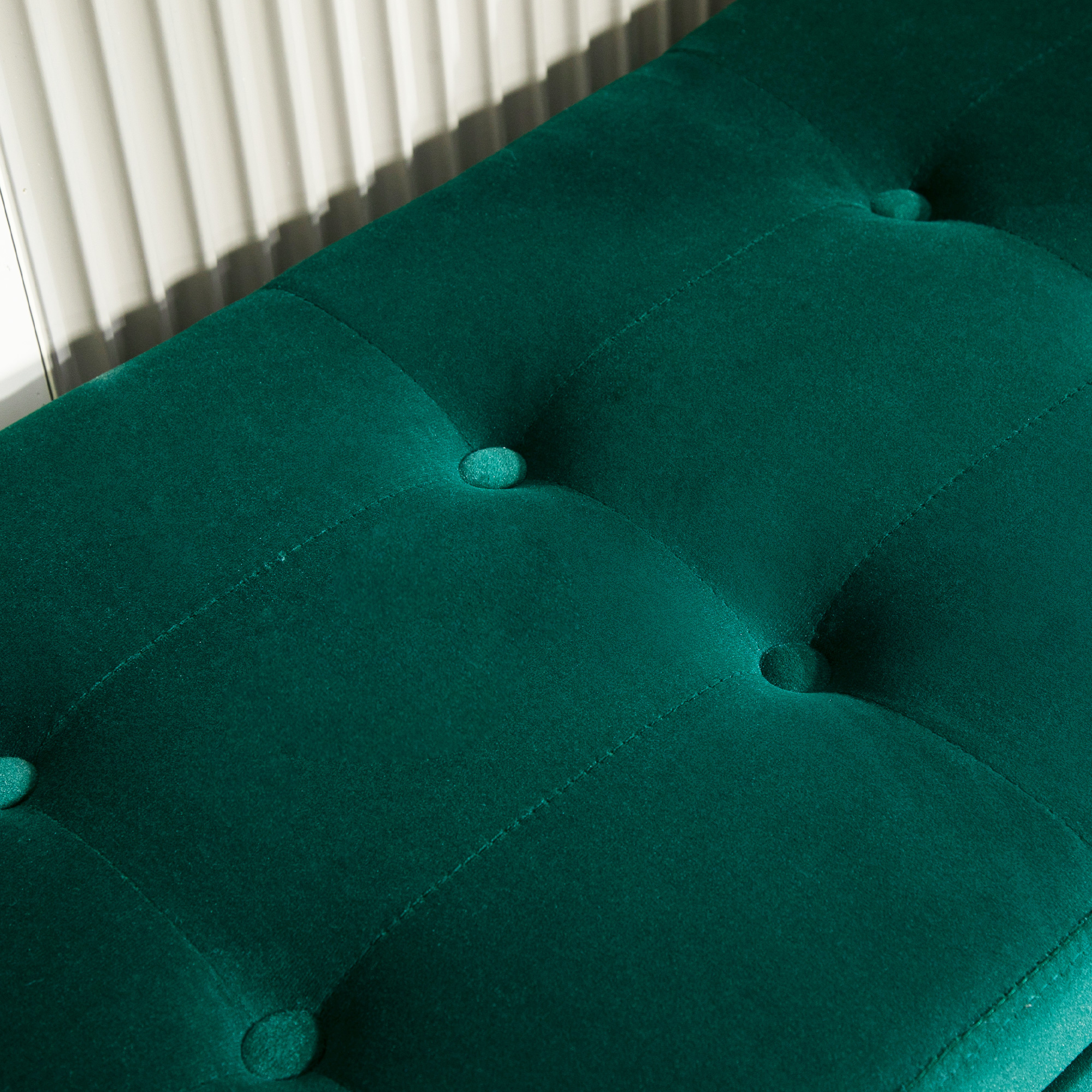Polsterbank mit Stauraum, Armlehnen, Samtartiges Polyester, Kautschukholz, 107 x 42 x 65 cm, Grün