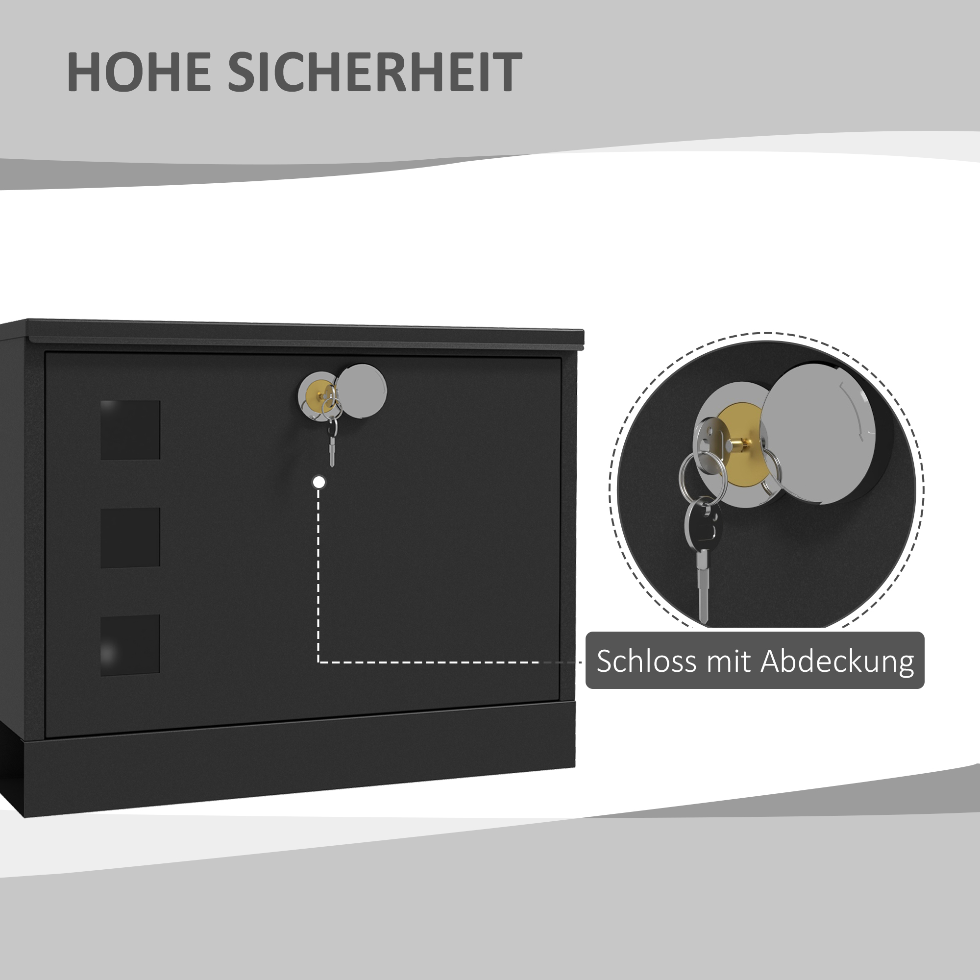 Briefkasten Metallbriefkasten, modern, abschließbar, 36,5 x 11,5 x 29 cm, Schwarz