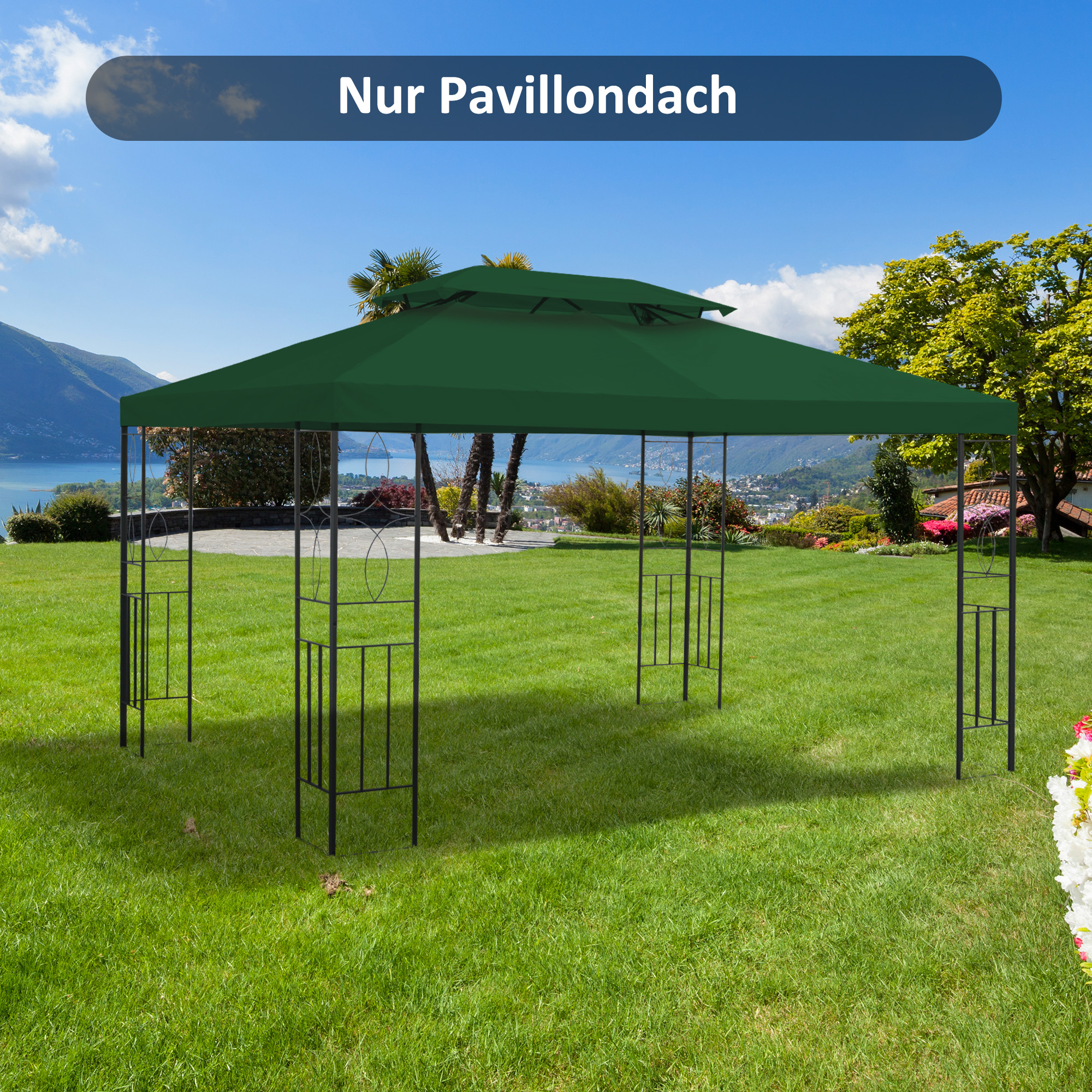 Ersatzdach für Metallpavillon 3x4m wasserabweisendPavillondach (Doppeldach) Ersatzbezug für Gartenpavillon Ersatzteile Polyester 180g/? Grün