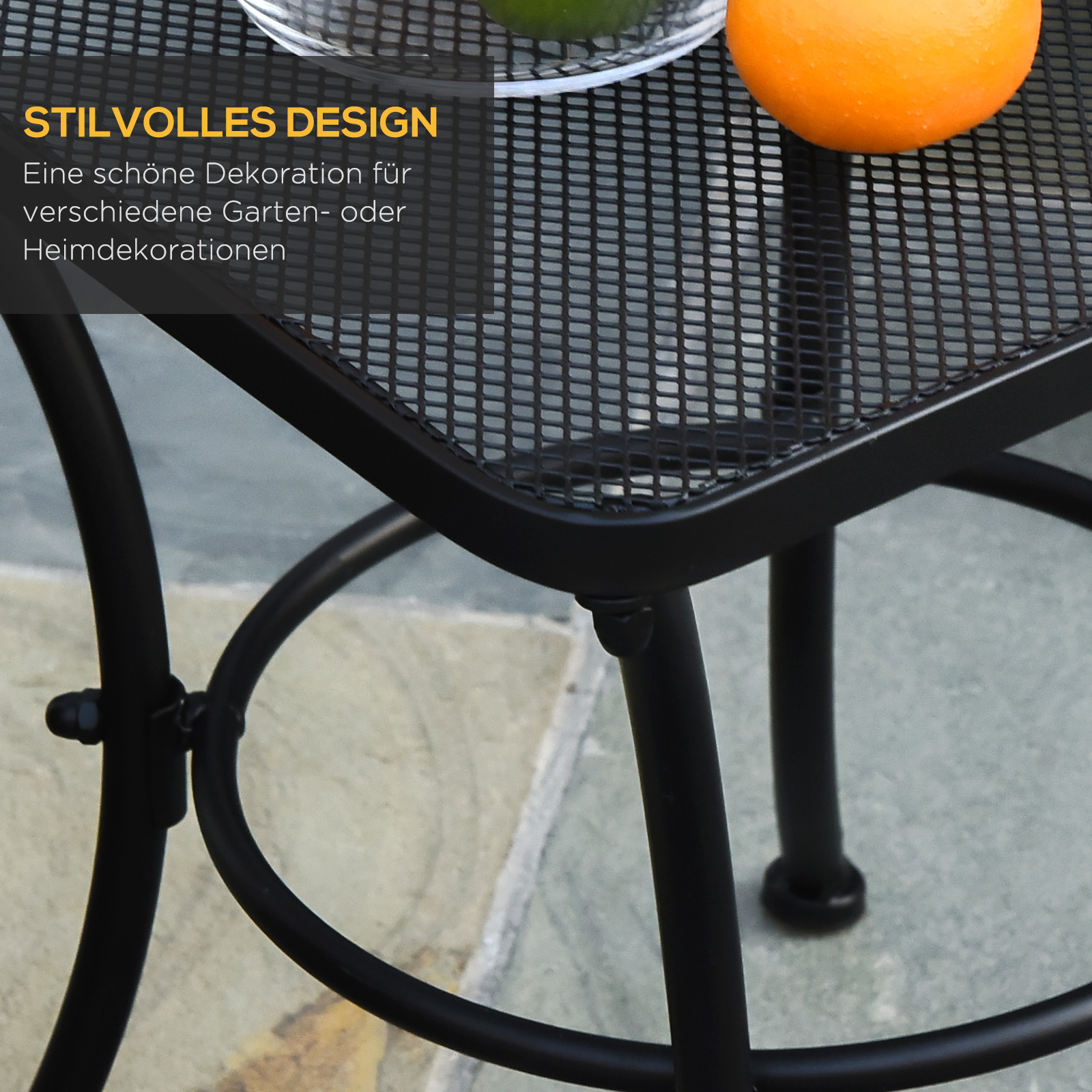 Garten Couchtisch, Beistelltisch, Gartentisch, Kaffeetisch, Metall, Schwarz, Terrasse, 45 x 45 x 50 cm