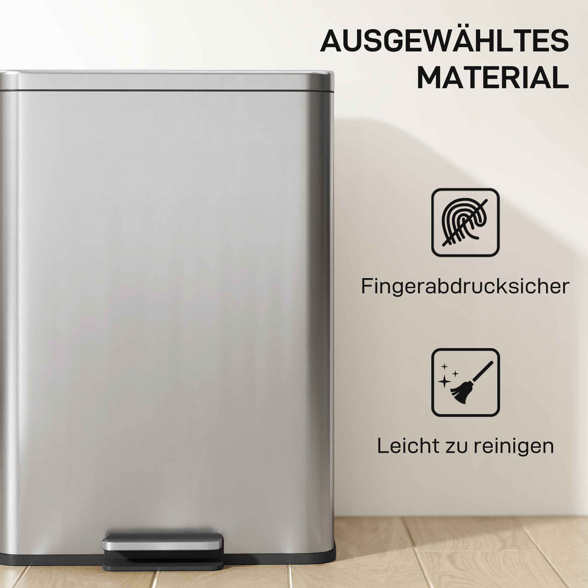 Mülleimer 20 L Treteimer mit Softclose-Deckel, Pedal, abnehmbar Inneneimer Silber, 34,2 x 30,6 x 44,2 cm