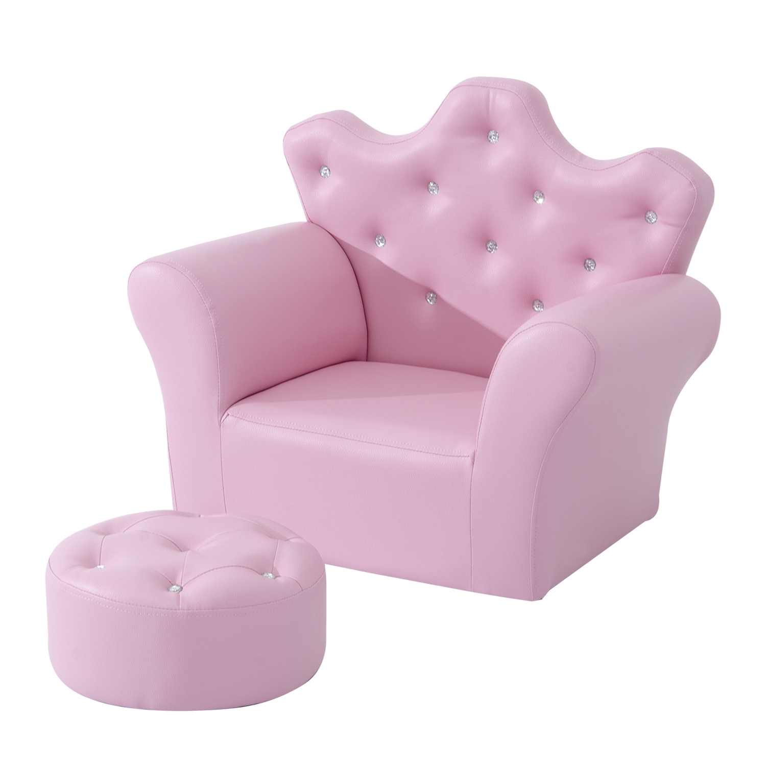 Kindersofa mit Ottomane, Kindercouch Prinzessinnen Kindercouch Mini Couch für Kuschelecke, Kinderzimmer, Spielzimmer, Schlafzimmer, Rosa